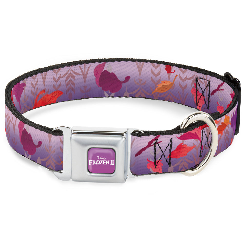 Disney FROZEN II Logo Full Color Purple/White Seatbelt Buckle Collar - Frozen II Swirling Leaves/Floral Trim Purples/Reds Seatbelt Buckle Collars Disney
