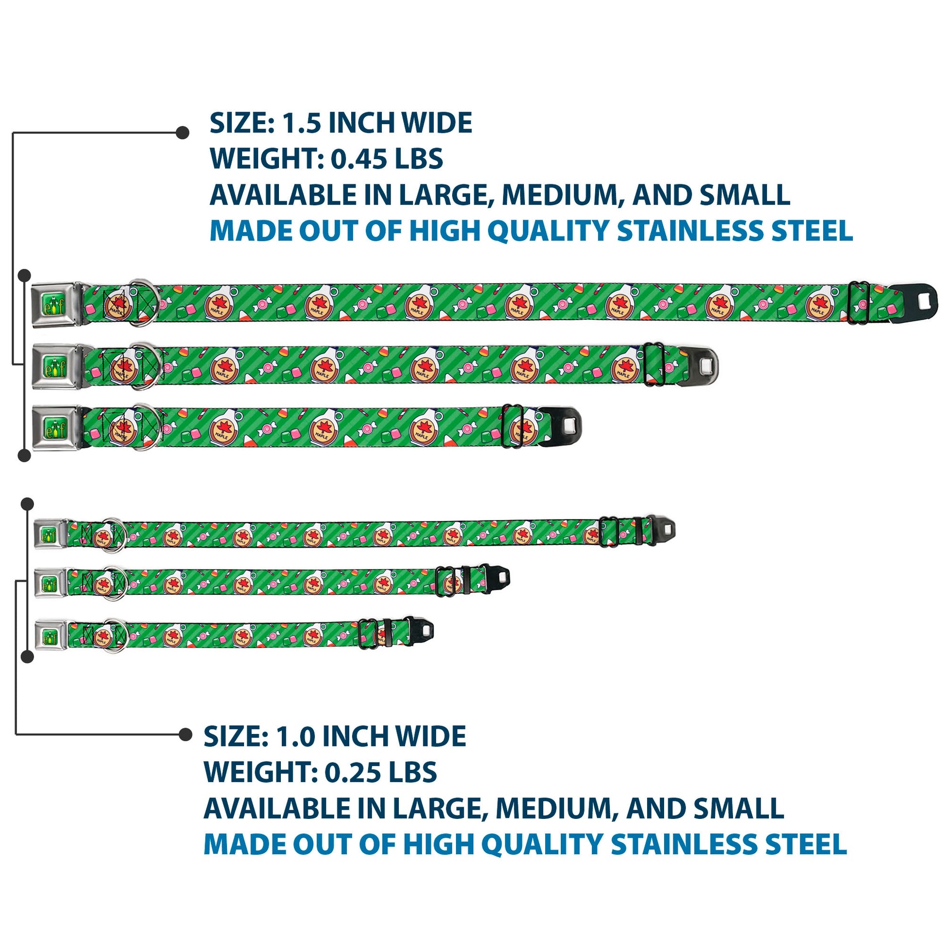 Buddy the ELF Title Logo Full Color Green Seatbelt Buckle Collar - Elf Sweets Icons Scattered Stripe Greens Seatbelt Buckle Collars Elf