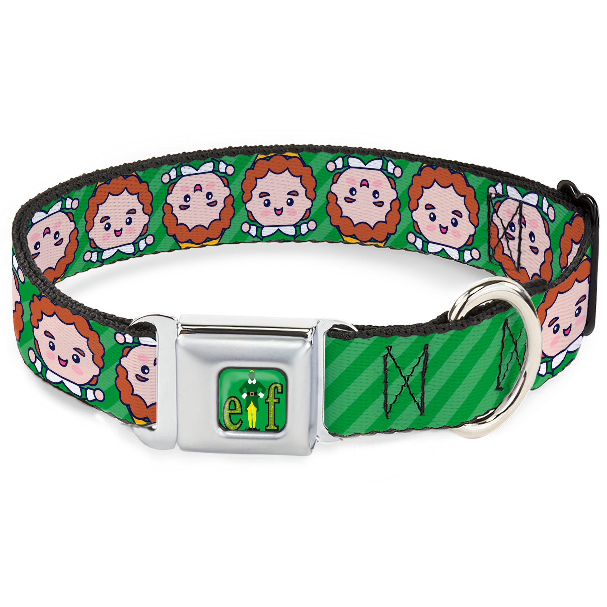Buddy the ELF Title Logo Full Color Green Seatbelt Buckle Collar - Elf Chibi Buddy Face Flip Stripe Greens Seatbelt Buckle Collars Elf