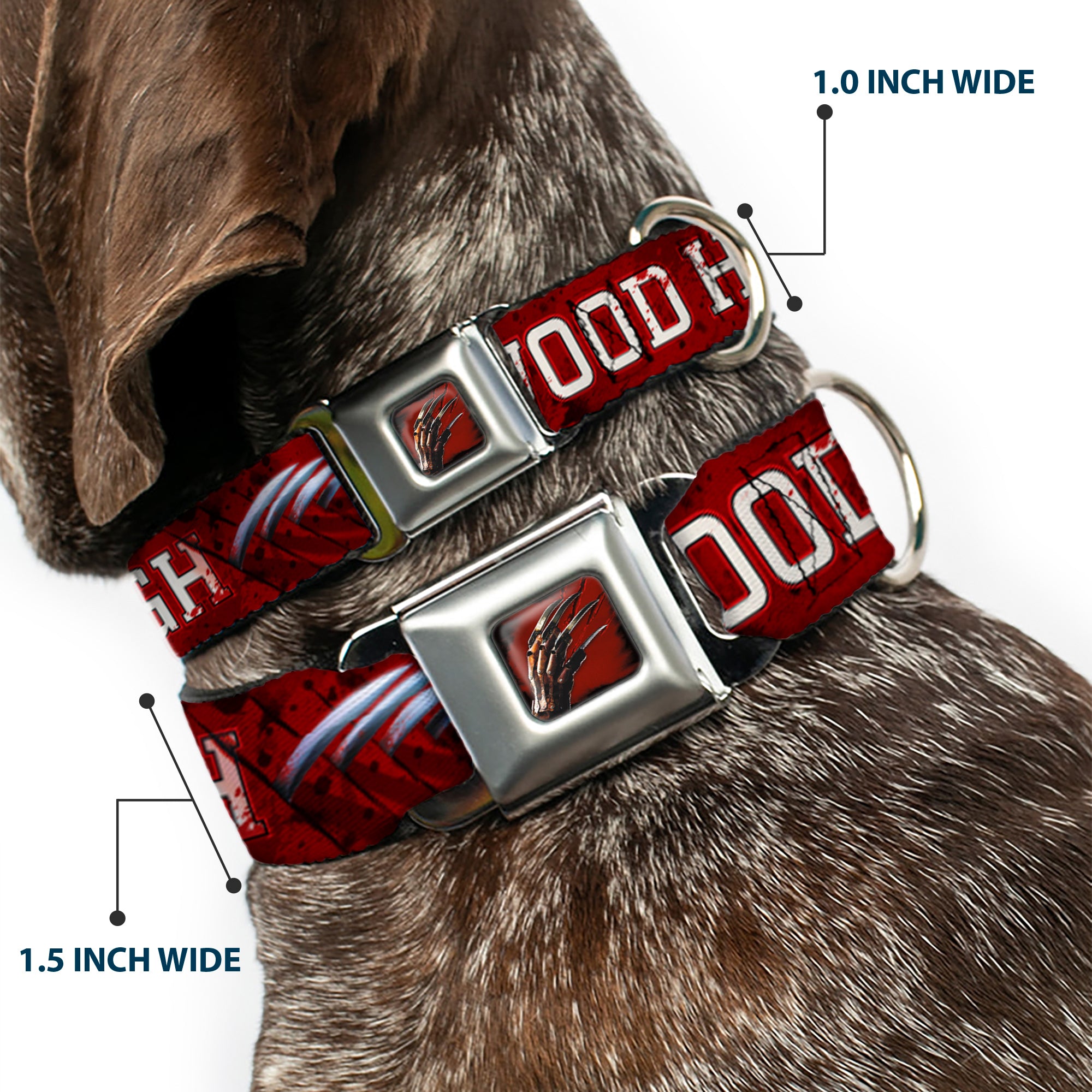 Freddy's Blade Hand Full Color Black/Blood Splatter Seatbelt Buckle Collar - A NIGHTMARE ON ELM STREET/SPRINGWOOD Freddy Pose Black/Red/White Seatbelt Buckle Collars A Nightmare on Elm Street