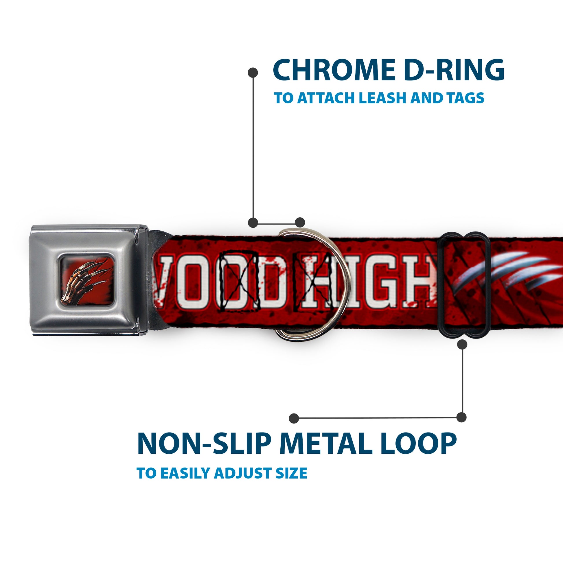 Freddy's Blade Hand Full Color Black/Blood Splatter Seatbelt Buckle Collar - A NIGHTMARE ON ELM STREET/SPRINGWOOD Freddy Pose Black/Red/White Seatbelt Buckle Collars A Nightmare on Elm Street