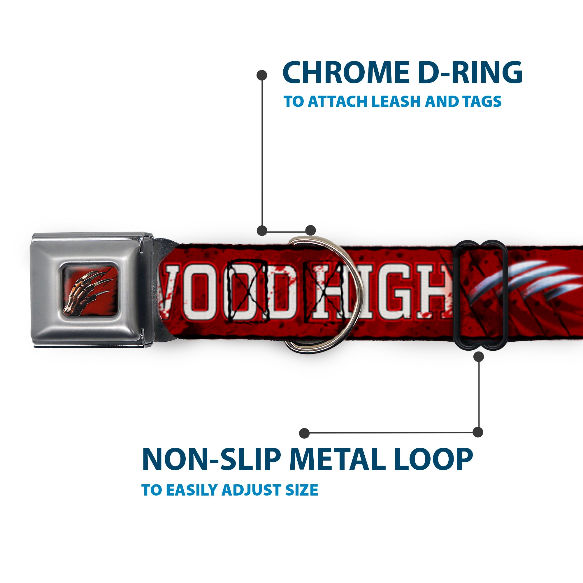 Freddy's Blade Hand Full Color Black/Blood Splatter Seatbelt Buckle Collar - A NIGHTMARE ON ELM STREET/SPRINGWOOD Freddy Pose Black/Red/White Seatbelt Buckle Collars A Nightmare on Elm Street