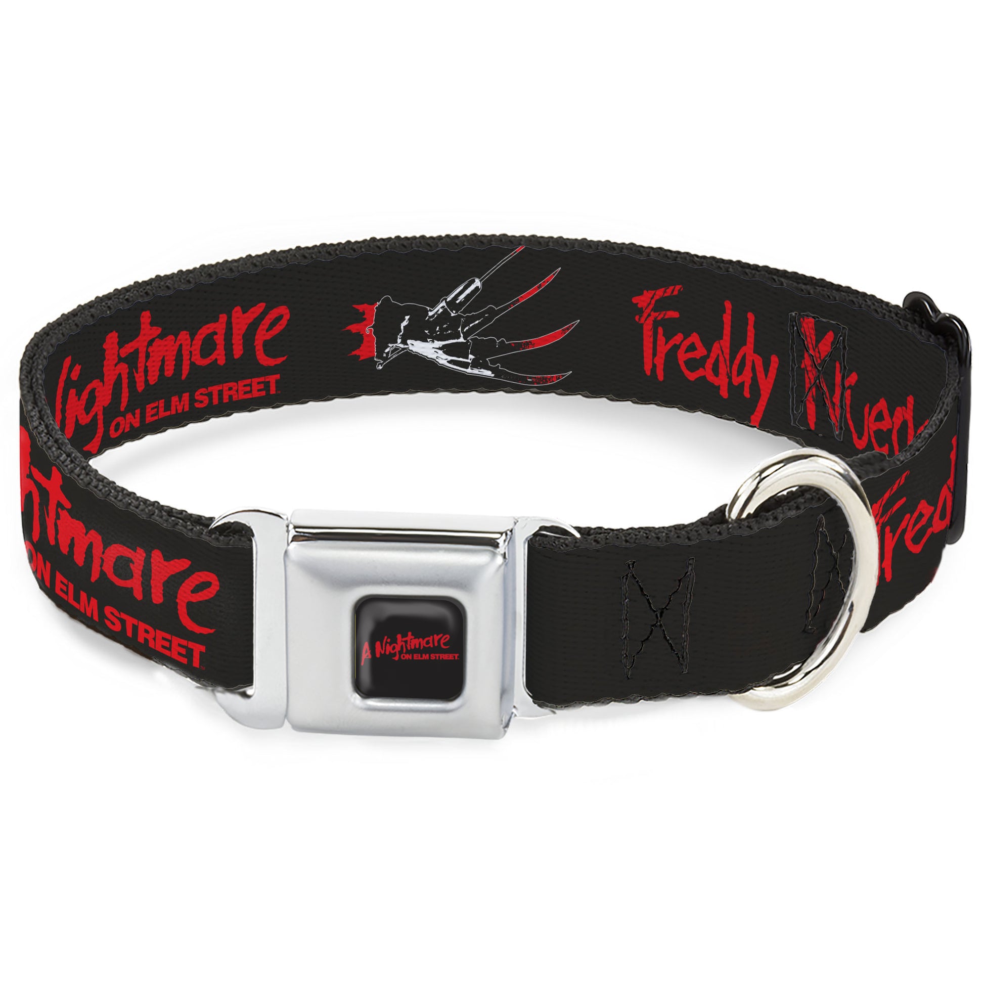 A NIGHTMARE ON ELM STREET Title Logo Full Color Black/Red Seatbelt Buckle Collar - A NIGHTMARE ON ELM STREET Freddy Icons and Title Logo Black/Red/White Seatbelt Buckle Collars A Nightmare on Elm Street