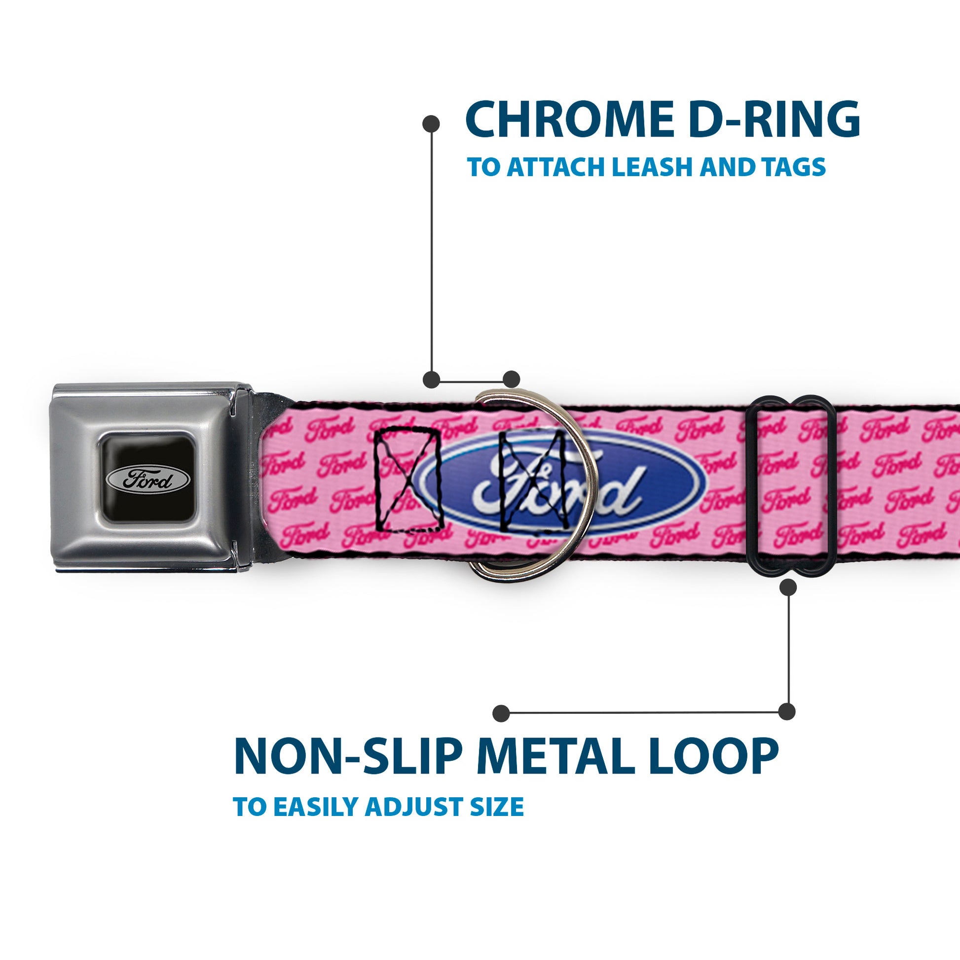Ford Emblem Seatbelt Buckle Collar - Ford Oval w/Text PINK REPEAT Seatbelt Buckle Collars Ford
