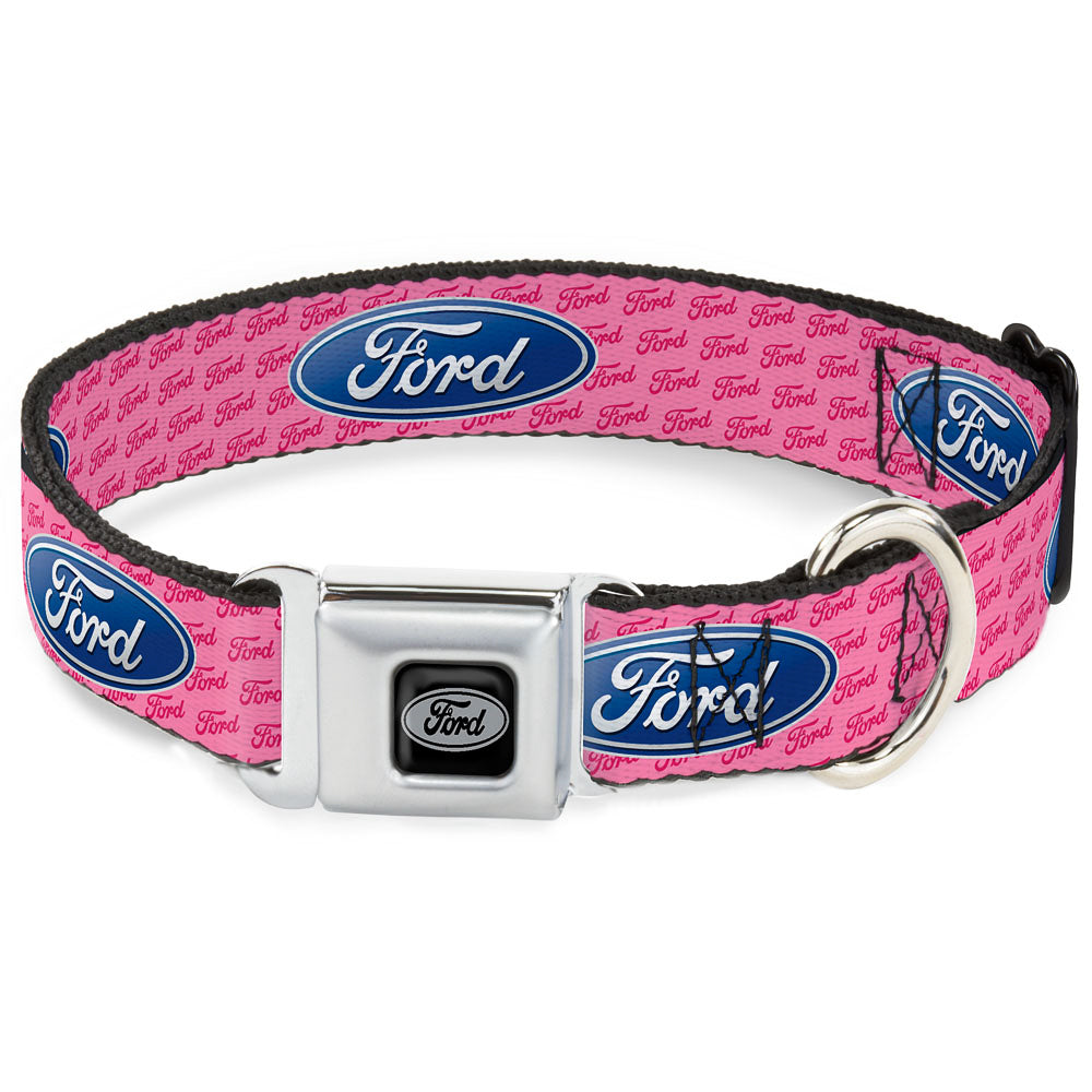Ford Emblem Seatbelt Buckle Collar - Ford Oval w/Text PINK REPEAT Seatbelt Buckle Collars Ford