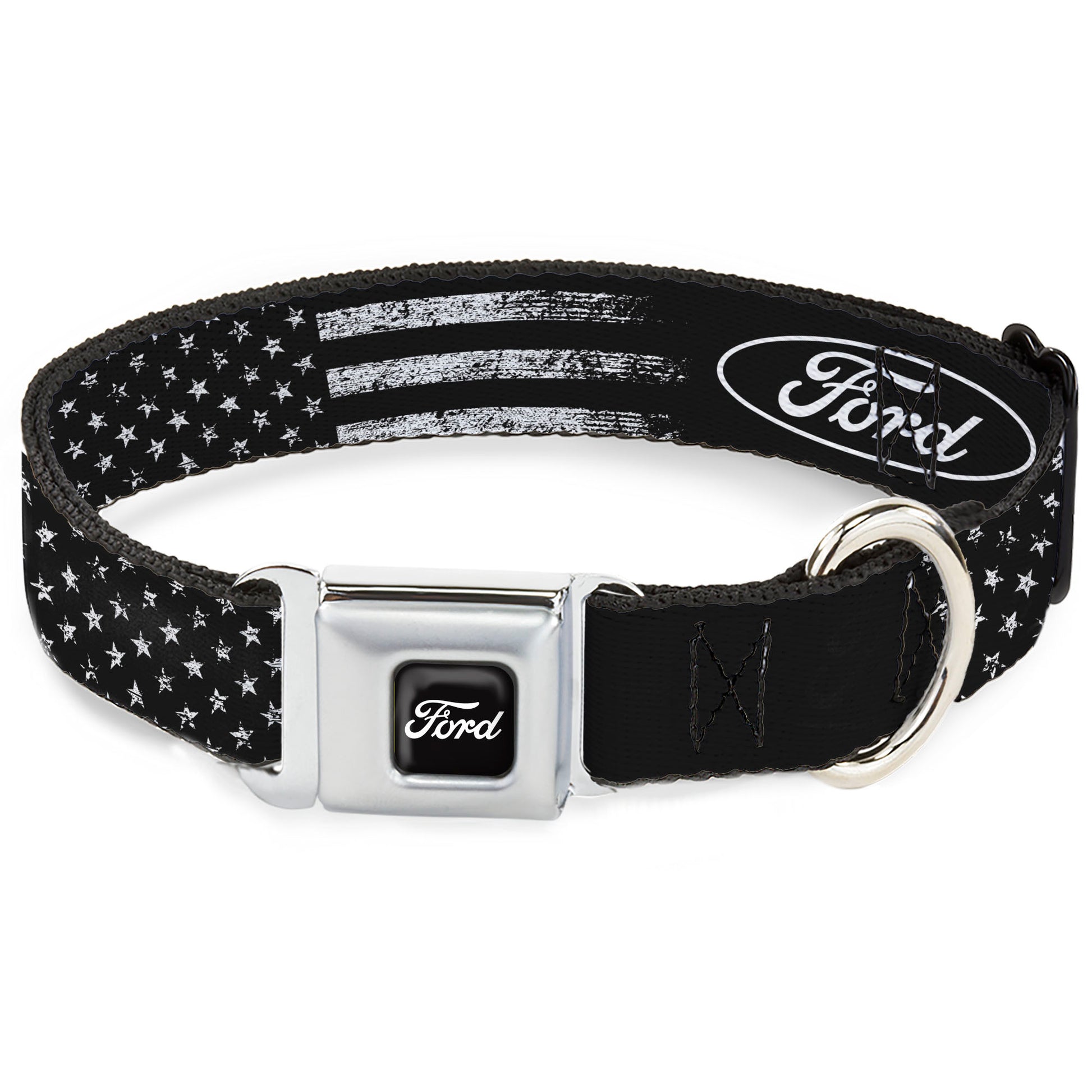 FORD Script Full Color Black/White Seatbelt Buckle Collar - FORD Oval Americana Weathered Black/White Seatbelt Buckle Collars Ford