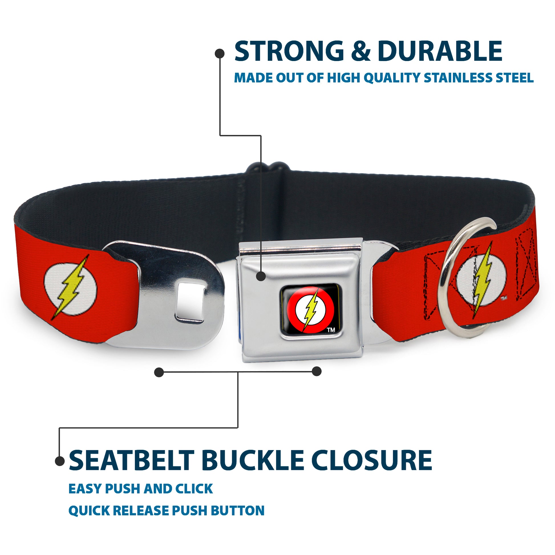 Flash Logo Black Seatbelt Buckle Collar - Flash Logo Red/White/Yellow Seatbelt Buckle Collars DC Comics