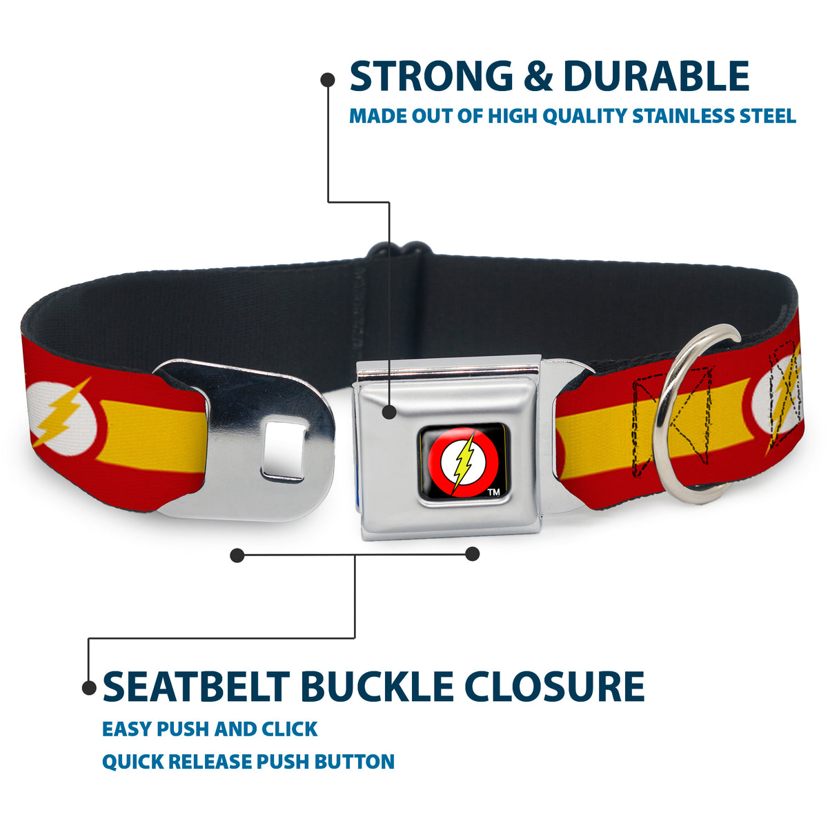Flash Logo Black Seatbelt Buckle Collar - The Flash Logo7/Stripe Red/White/Yellow Dog Collars Seatbelt Buckle DC Comics