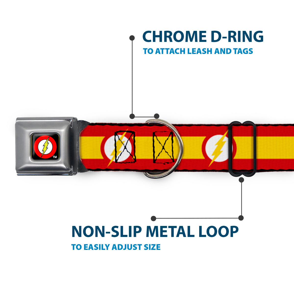 Flash Logo Black Seatbelt Buckle Collar - The Flash Logo7/Stripe Red/White/Yellow Dog Collars Seatbelt Buckle DC Comics