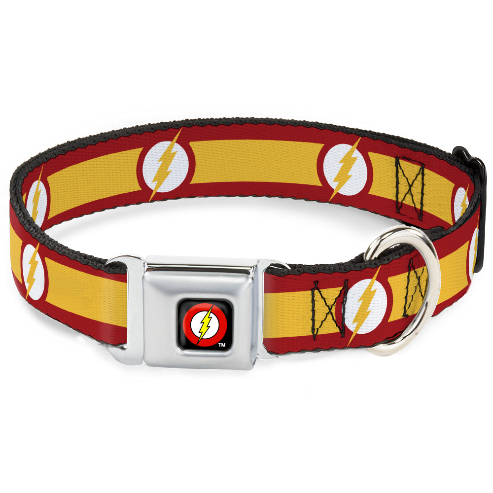 Flash Logo Black Seatbelt Buckle Collar - The Flash Logo7/Stripe Red/White/Yellow Dog Collars Seatbelt Buckle DC Comics