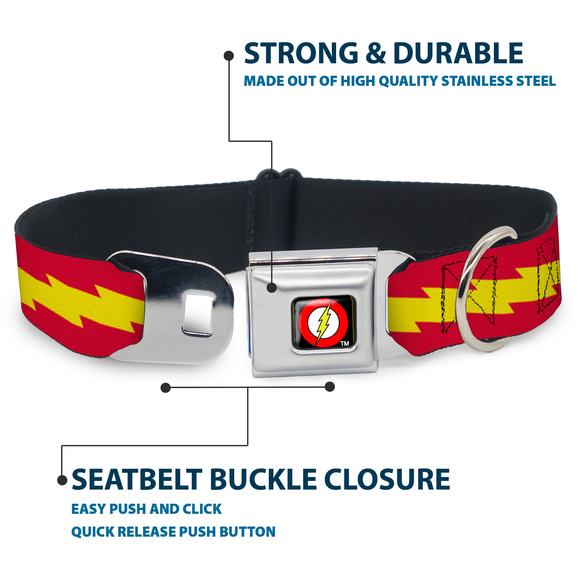 Flash Logo Black Seatbelt Buckle Collar - The Flash Bolt Stripe Red/Yellow Seatbelt Buckle Collars DC Comics