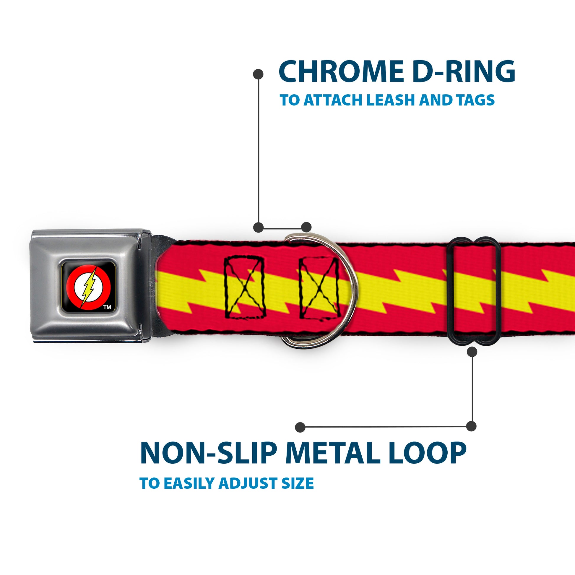 Flash Logo Black Seatbelt Buckle Collar - The Flash Bolt Stripe Red/Yellow Seatbelt Buckle Collars DC Comics