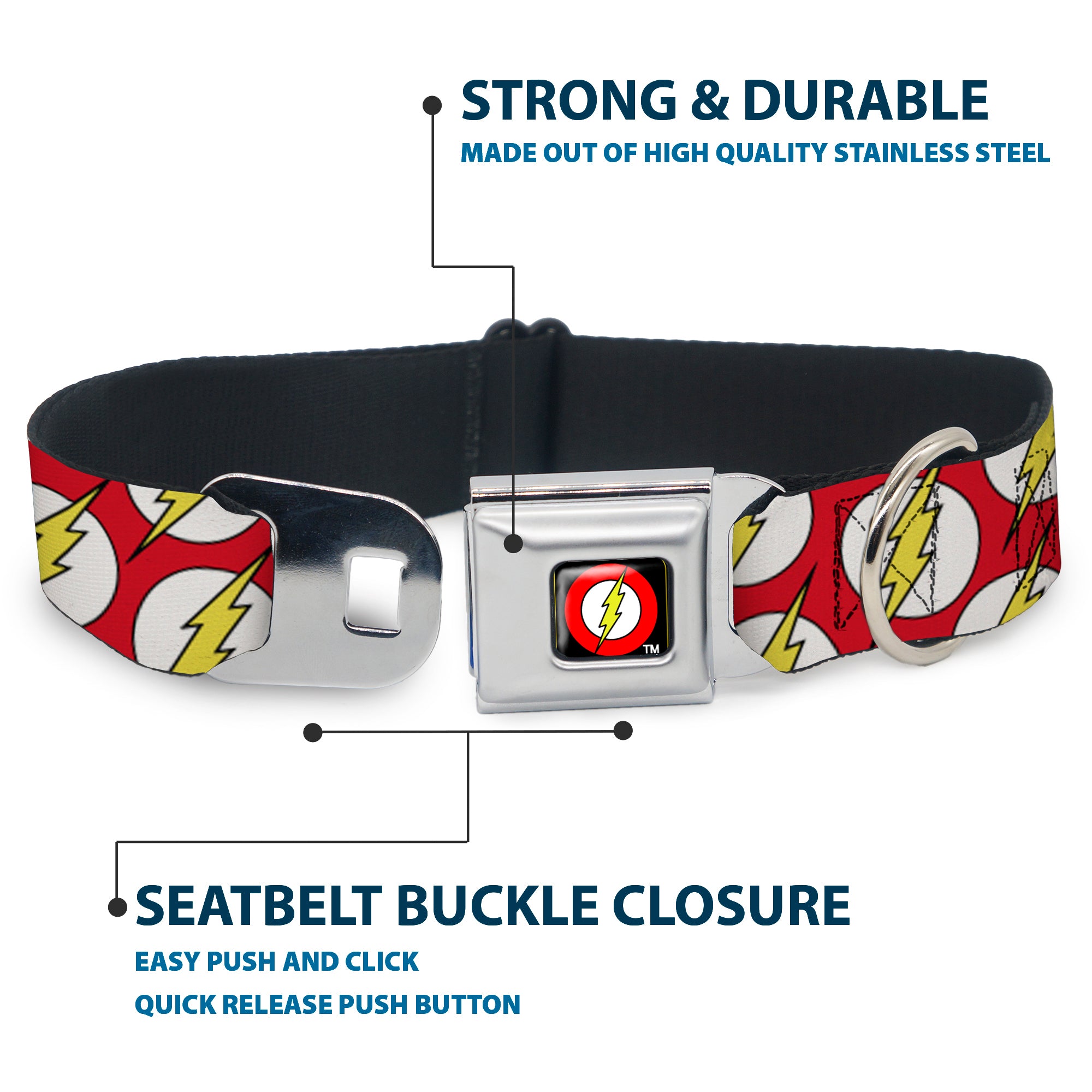 Flash Logo Black Seatbelt Buckle Collar - Flash Logo Scattered Red/White/Yellow Seatbelt Buckle Collars DC Comics
