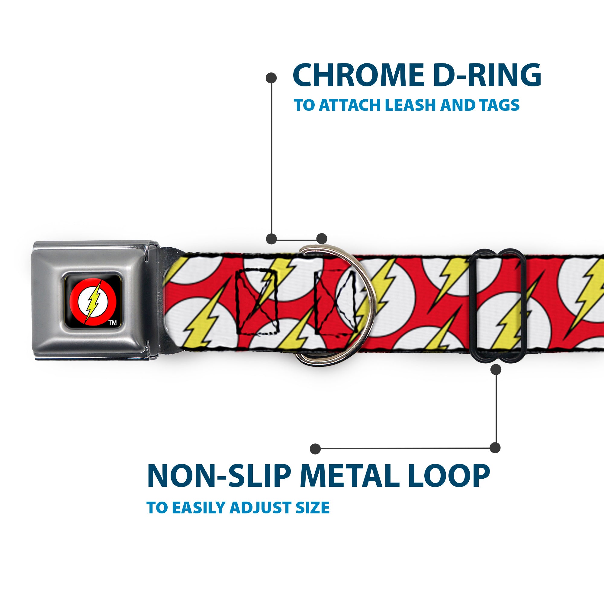 Flash Logo Black Seatbelt Buckle Collar - Flash Logo Scattered Red/White/Yellow Seatbelt Buckle Collars DC Comics