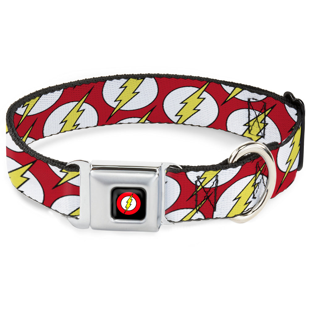 Flash Logo Black Seatbelt Buckle Collar - Flash Logo Scattered Red/White/Yellow Seatbelt Buckle Collars DC Comics