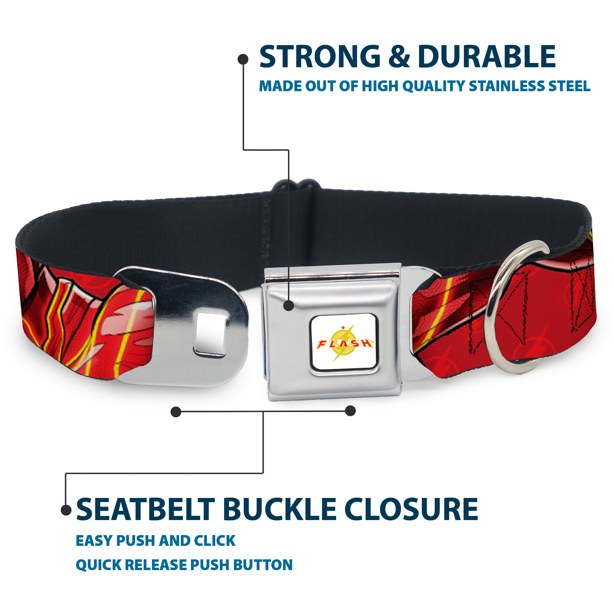 Flash 2023 Title Logo Full Color White/Yellow/Red Seatbelt Buckle Collar - The Flash 2023 2-Poses Close-Up Reds Seatbelt Buckle Collars DC Comics