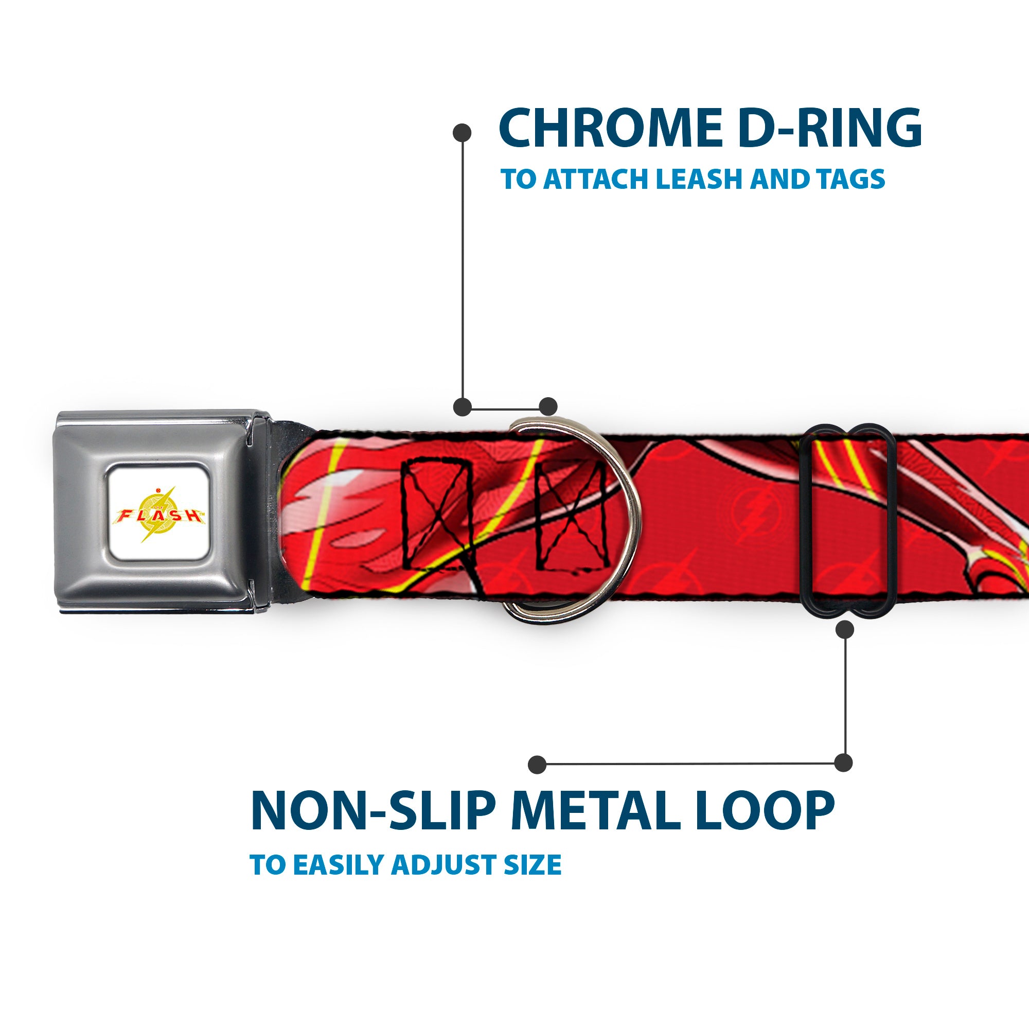 Flash 2023 Title Logo Full Color White/Yellow/Red Seatbelt Buckle Collar - The Flash 2023 2-Poses Close-Up Reds Seatbelt Buckle Collars DC Comics