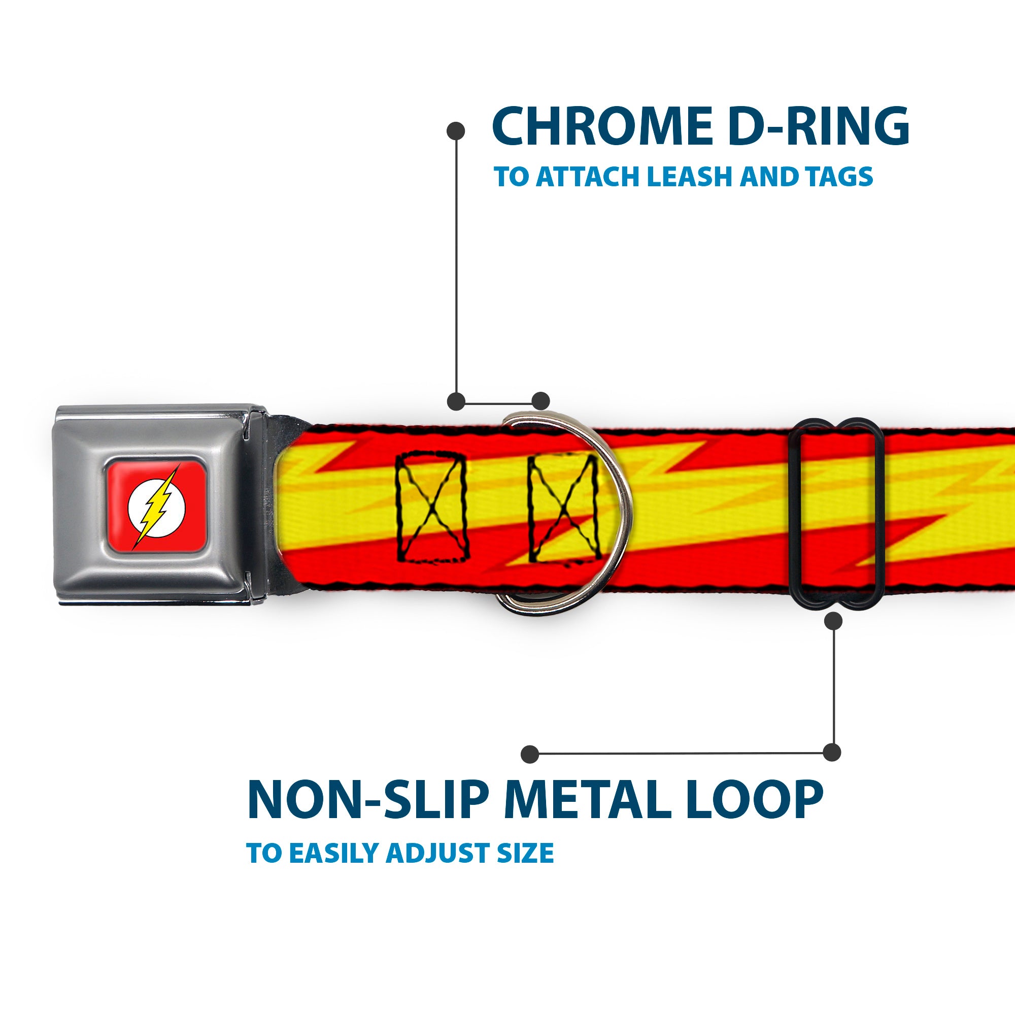 Flash Logo Full Color Red White Yellow Seatbelt Buckle Collar - The Flash Bolt Stripe Reds/Yellows Seatbelt Buckle Collars DC Comics