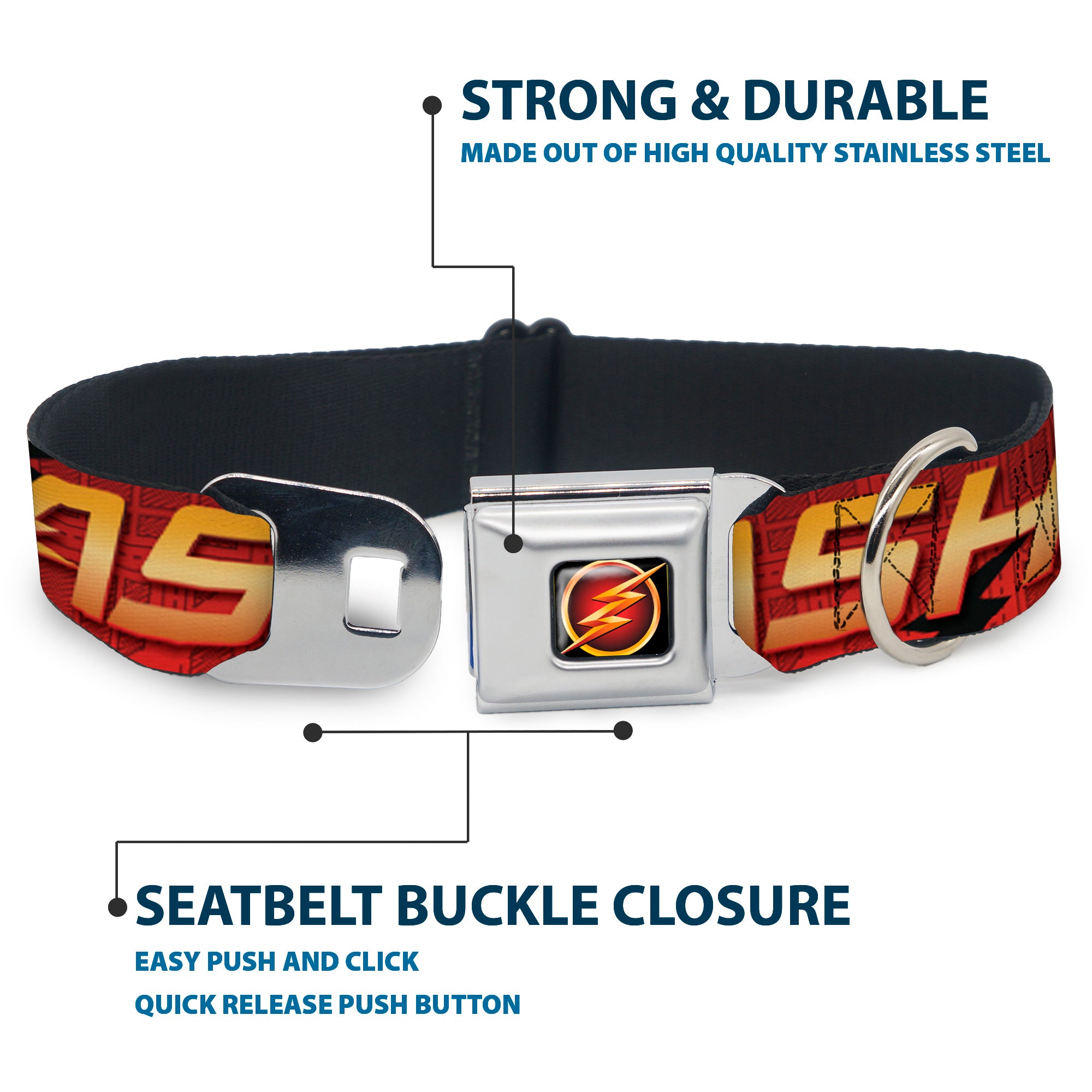 Flash Logo3 Full Color Black Gold Red Seatbelt Buckle Collar - THE FLASH/Logo3/Poses Black/Red/Gold Seatbelt Buckle Collars DC Comics