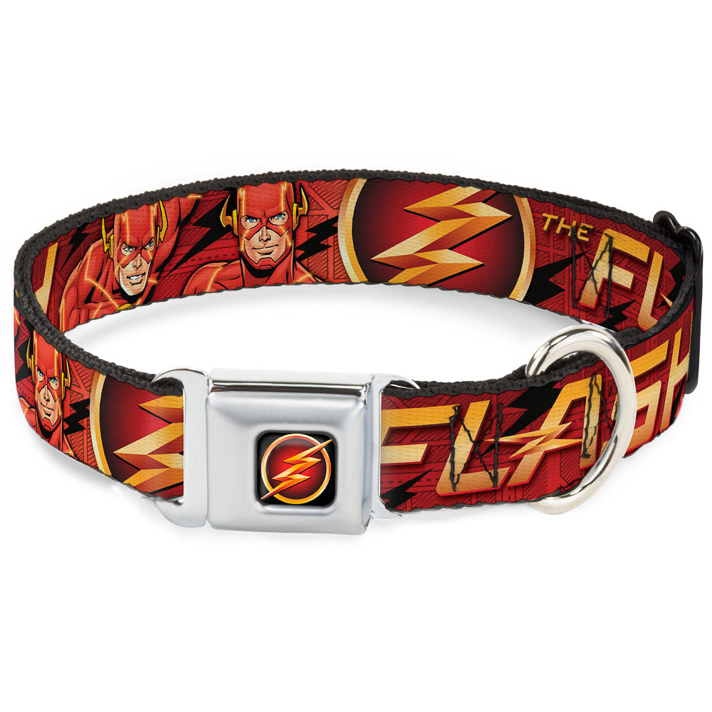 Flash Logo3 Full Color Black Gold Red Seatbelt Buckle Collar - THE FLASH/Logo3/Poses Black/Red/Gold Seatbelt Buckle Collars DC Comics