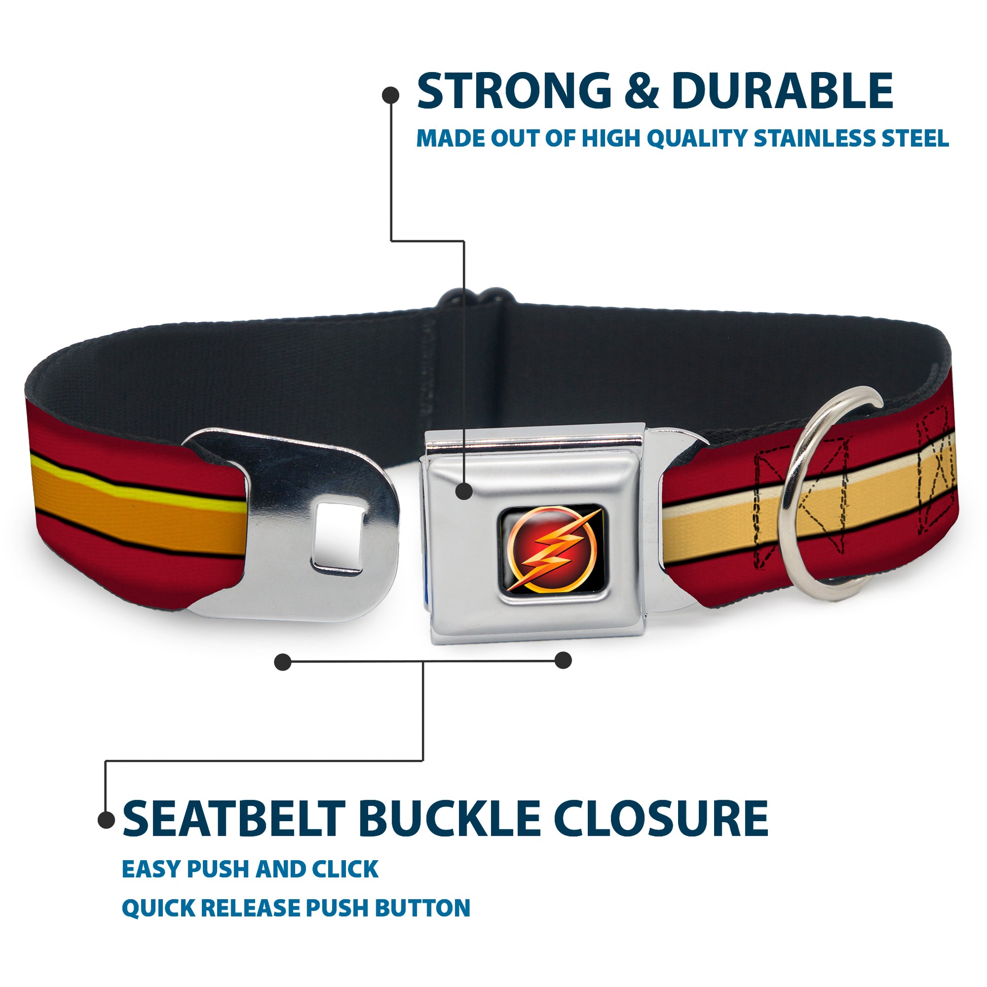 Flash Logo3 Black/Gold/Red Seatbelt Buckle Collar - The Flash Stripe Burgundy/Gold Seatbelt Buckle Collars DC Comics