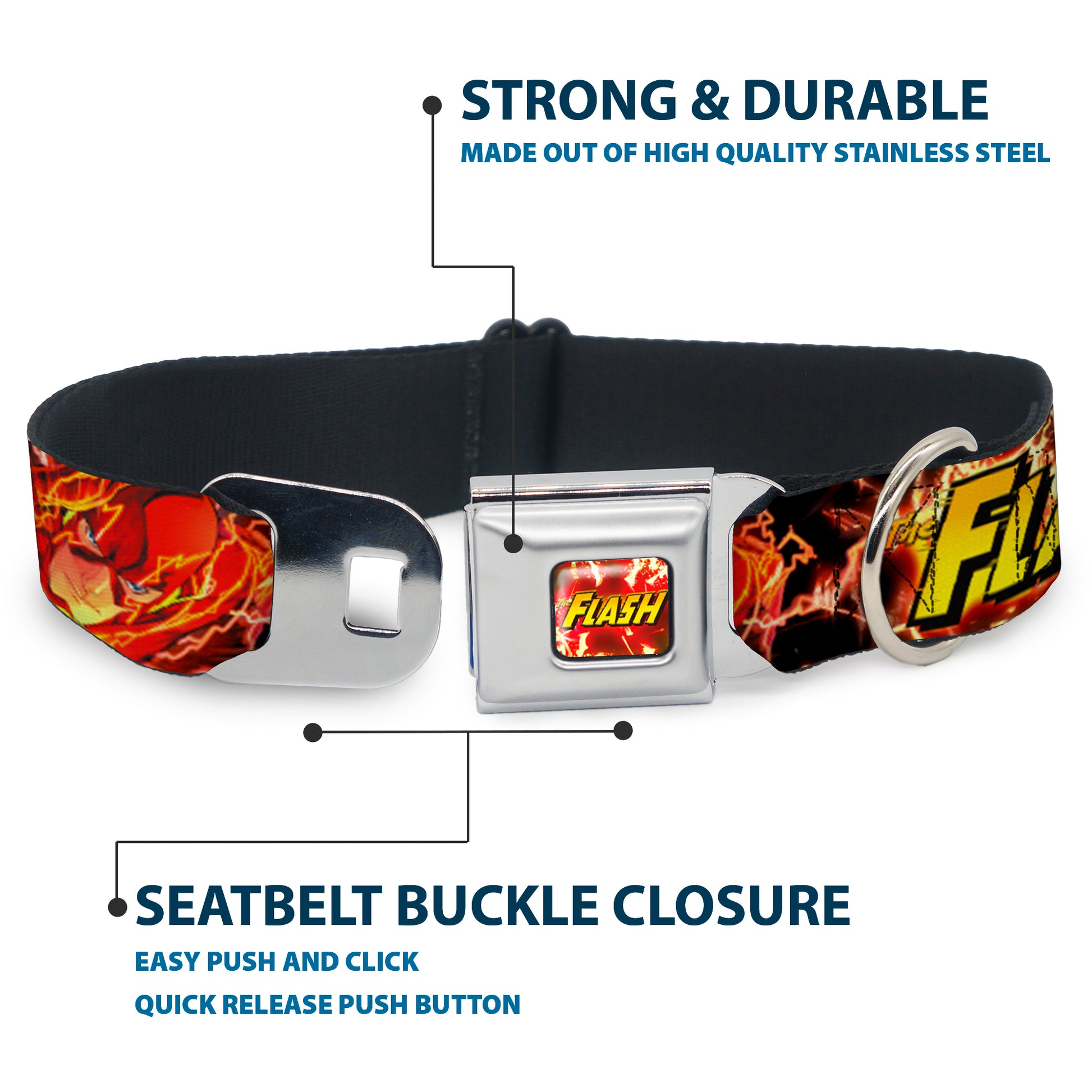 Dog Collar FLJ-THE FLASH Charge - THE FLASH Super Charged Running Pose Seatbelt Buckle Collars DC Comics