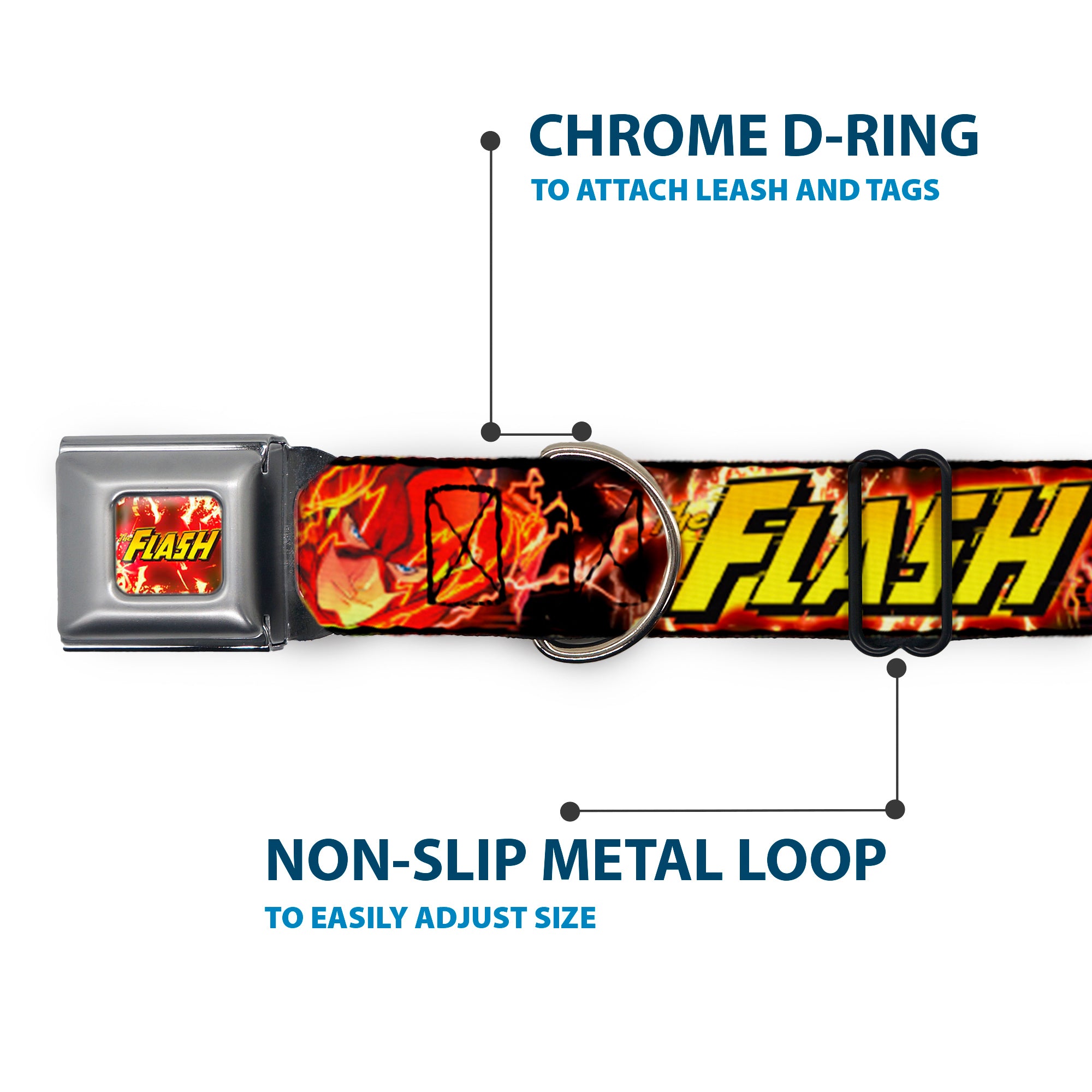 Dog Collar FLJ-THE FLASH Charge - THE FLASH Super Charged Running Pose Seatbelt Buckle Collars DC Comics