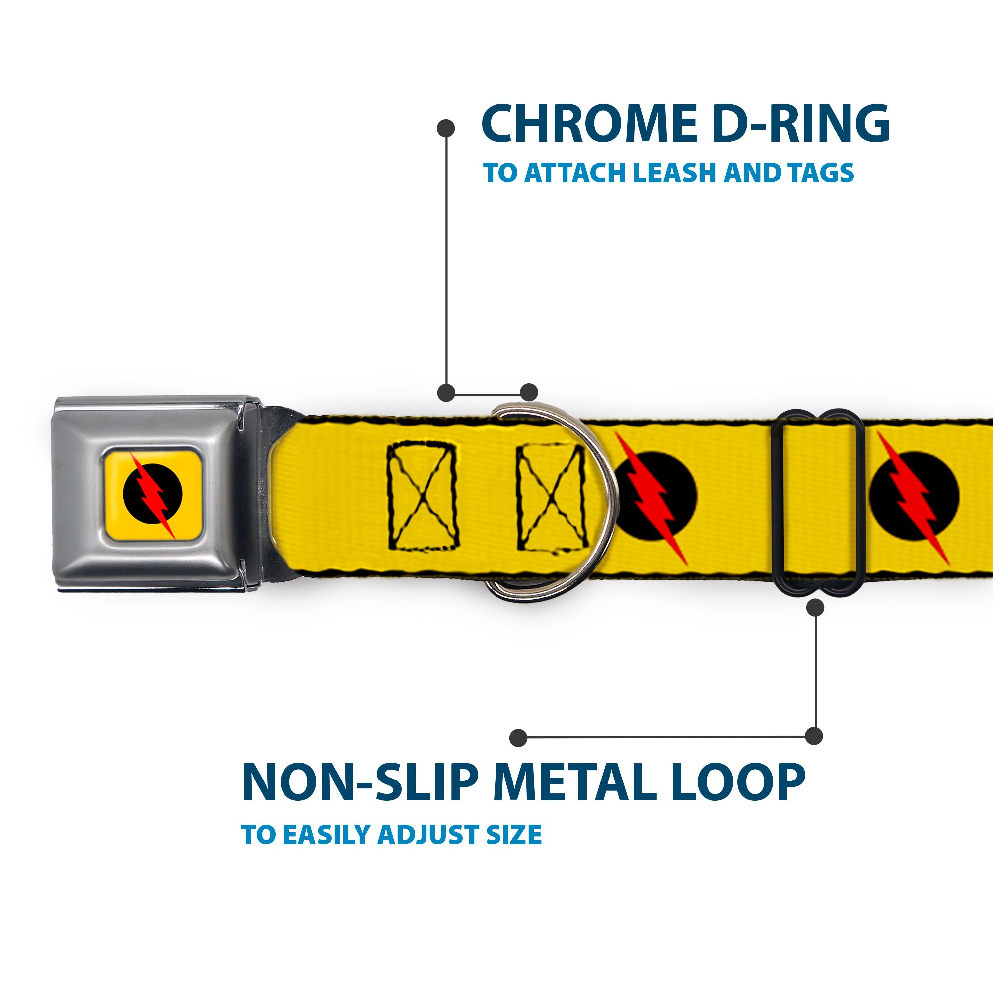 Reverse Flash Logo Full Color Golden Yellow Black Red Seatbelt Buckle Collar - Reverse Flash Logo Golden Yellow/Black/Red Seatbelt Buckle Collars DC Comics