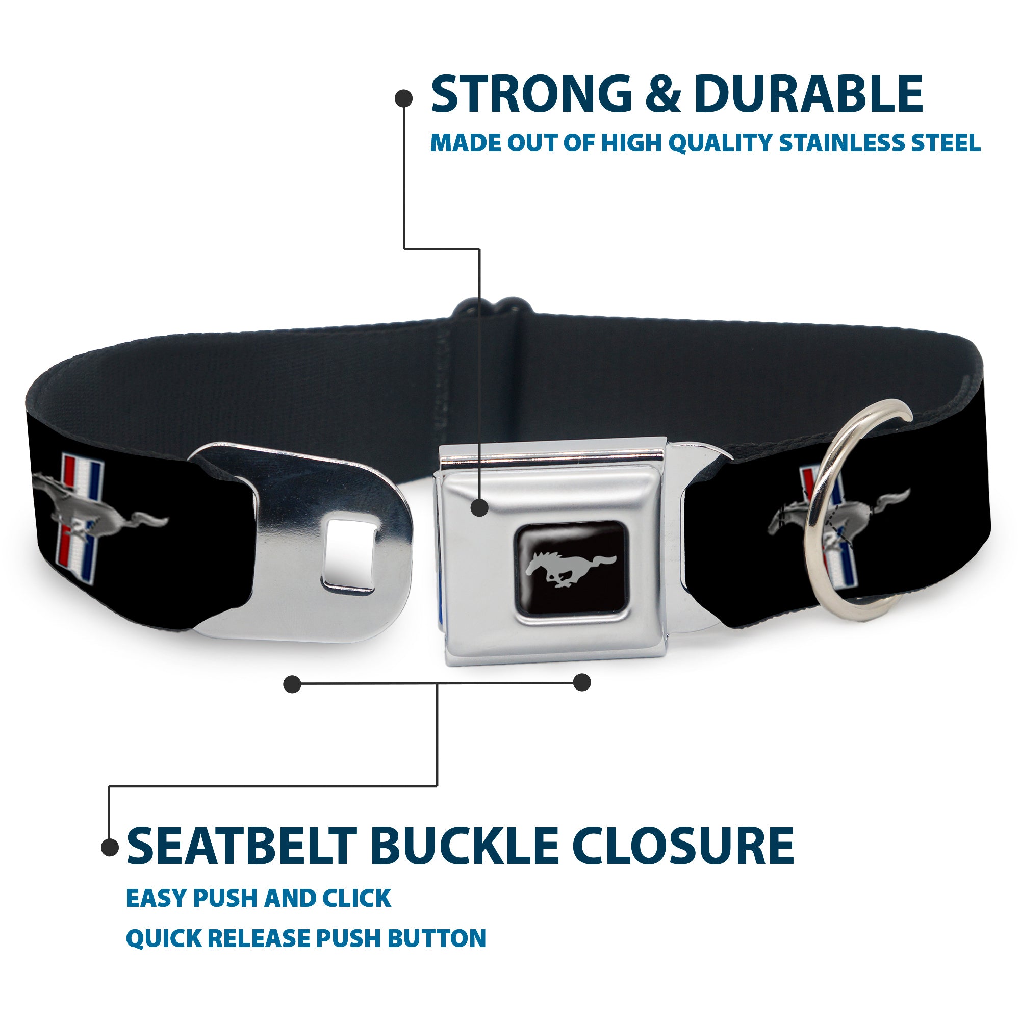 Ford Mustang Emblem Seatbelt Buckle Collar - Ford Mustang w/Bars Logo REPEAT Seatbelt Buckle Collars Ford