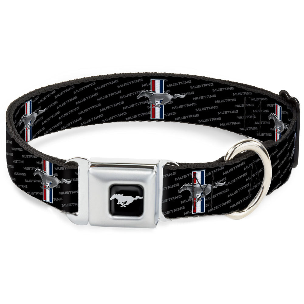 Ford Mustang Emblem Seatbelt Buckle Collar - Ford Mustang w/Bars REPEAT w/Text Seatbelt Buckle Collars Ford