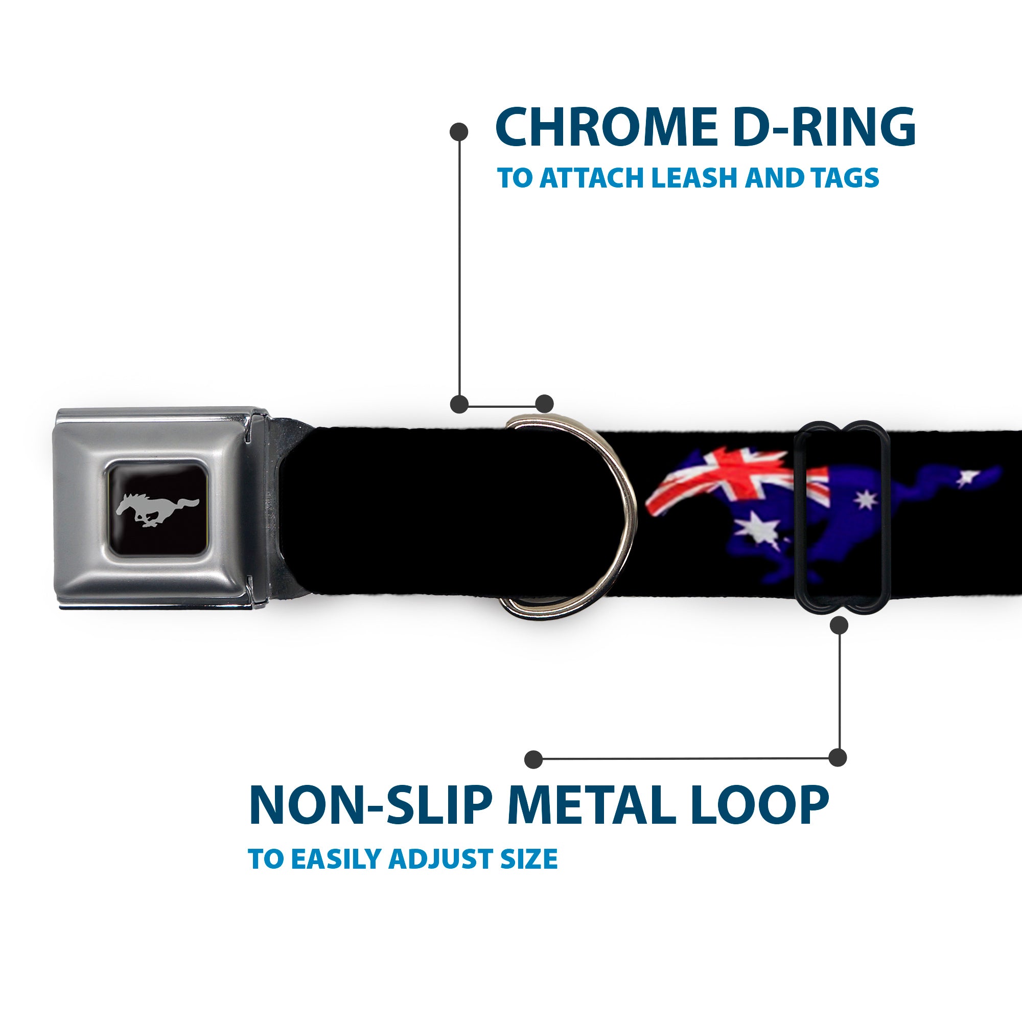 Ford Mustang Emblem Seatbelt Buckle Collar - Mustang Silhouette Black/International Flags Seatbelt Buckle Collars Ford