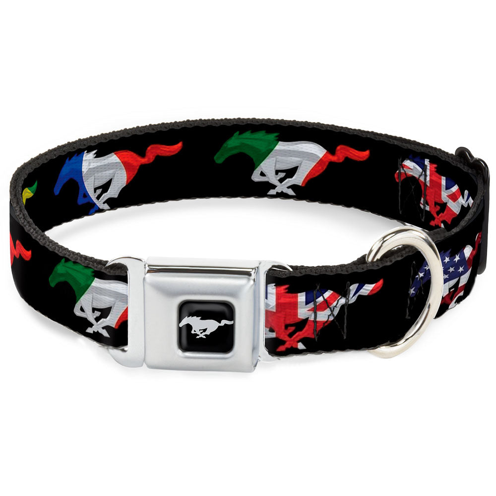 Ford Mustang Emblem Seatbelt Buckle Collar - Mustang Silhouette Black/International Flags Seatbelt Buckle Collars Ford