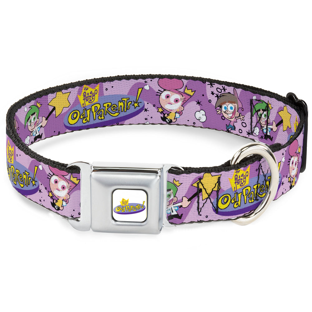 THE FAIRLY ODDPARENTS Logo Full Color White Seatbelt Buckle Collar - THE FAIRLY ODDPARENTS Timmy with Cosmo and Wanda Group Pose Pinks Seatbelt Buckle Collars The Fairly OddParents