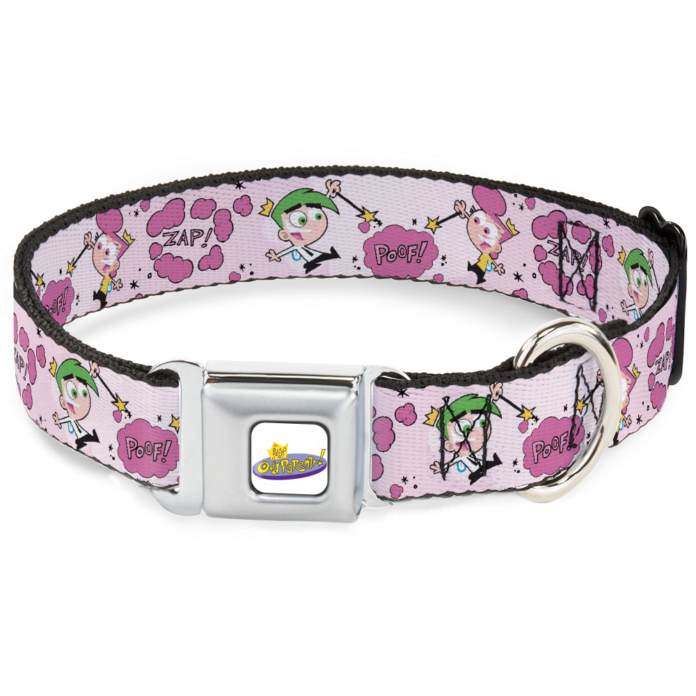 THE FAIRLY ODDPARENTS Logo Full Color White Seatbelt Buckle Collar - The Fairly OddParents Cosmo and Wanda Wish Poses Pink Seatbelt Buckle Collars The Fairly OddParents