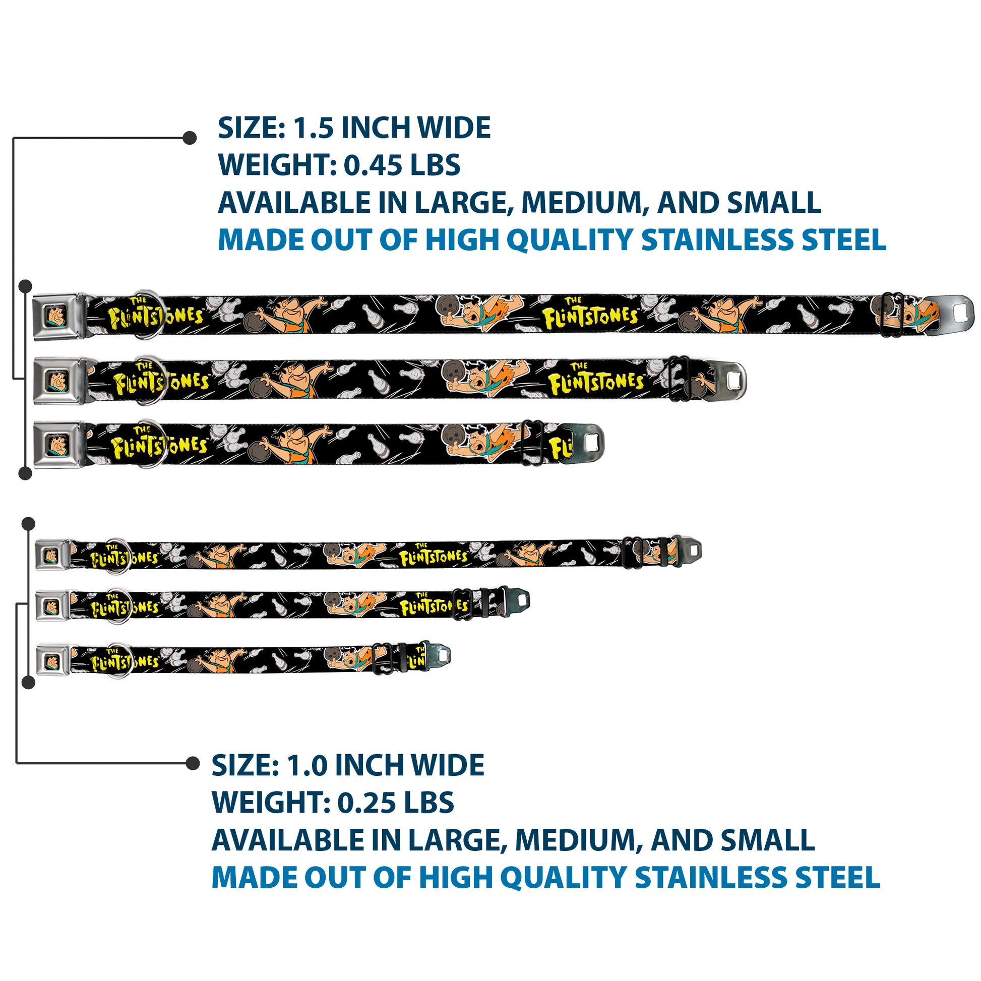 Fred Face Full Color Black Seatbelt Buckle Collar - Dog Collar FSE-Fred Face Full Color Black - THE FLINTSTONES Fred Bowling Poses/Bowling Pins Black Seatbelt Buckle Collars The Flintstones