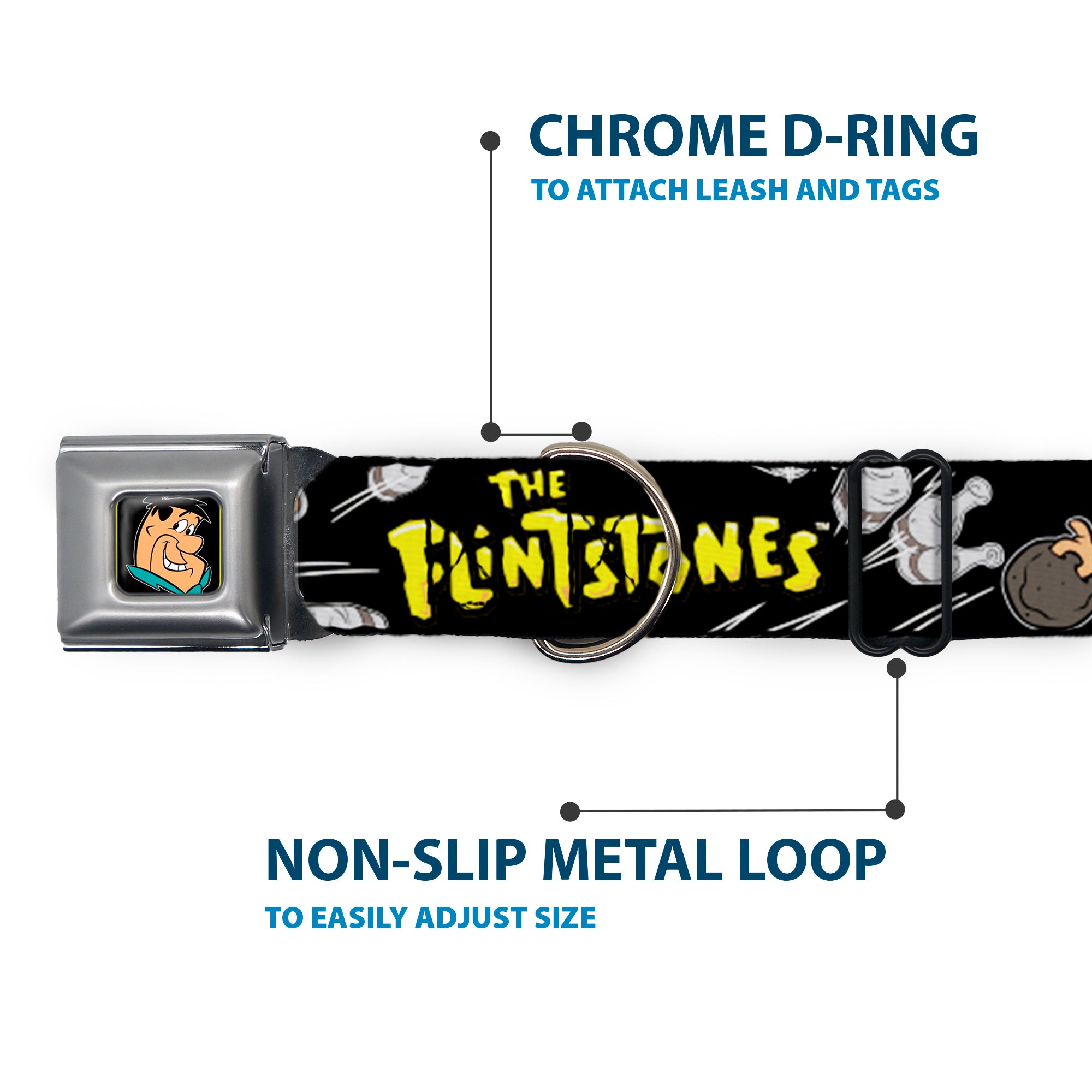 Fred Face Full Color Black Seatbelt Buckle Collar - Dog Collar FSE-Fred Face Full Color Black - THE FLINTSTONES Fred Bowling Poses/Bowling Pins Black Seatbelt Buckle Collars The Flintstones