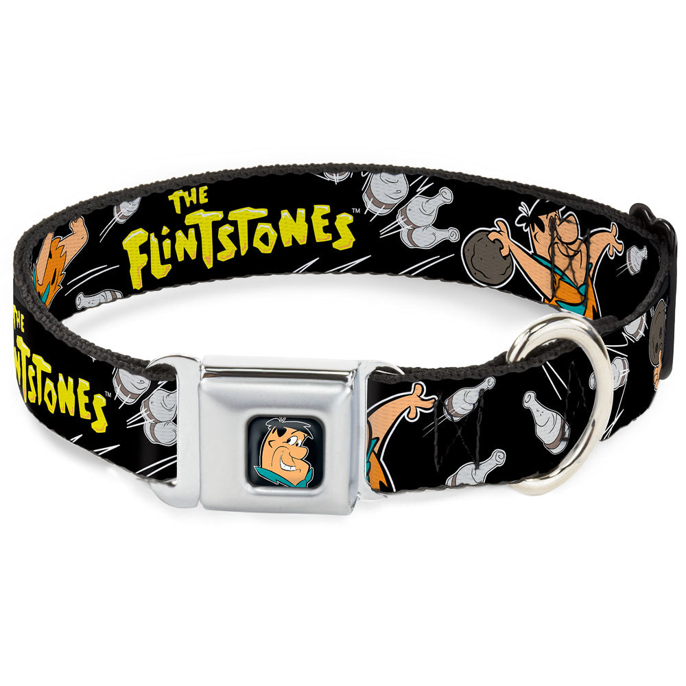 Fred Face Full Color Black Seatbelt Buckle Collar - Dog Collar FSE-Fred Face Full Color Black - THE FLINTSTONES Fred Bowling Poses/Bowling Pins Black Seatbelt Buckle Collars The Flintstones