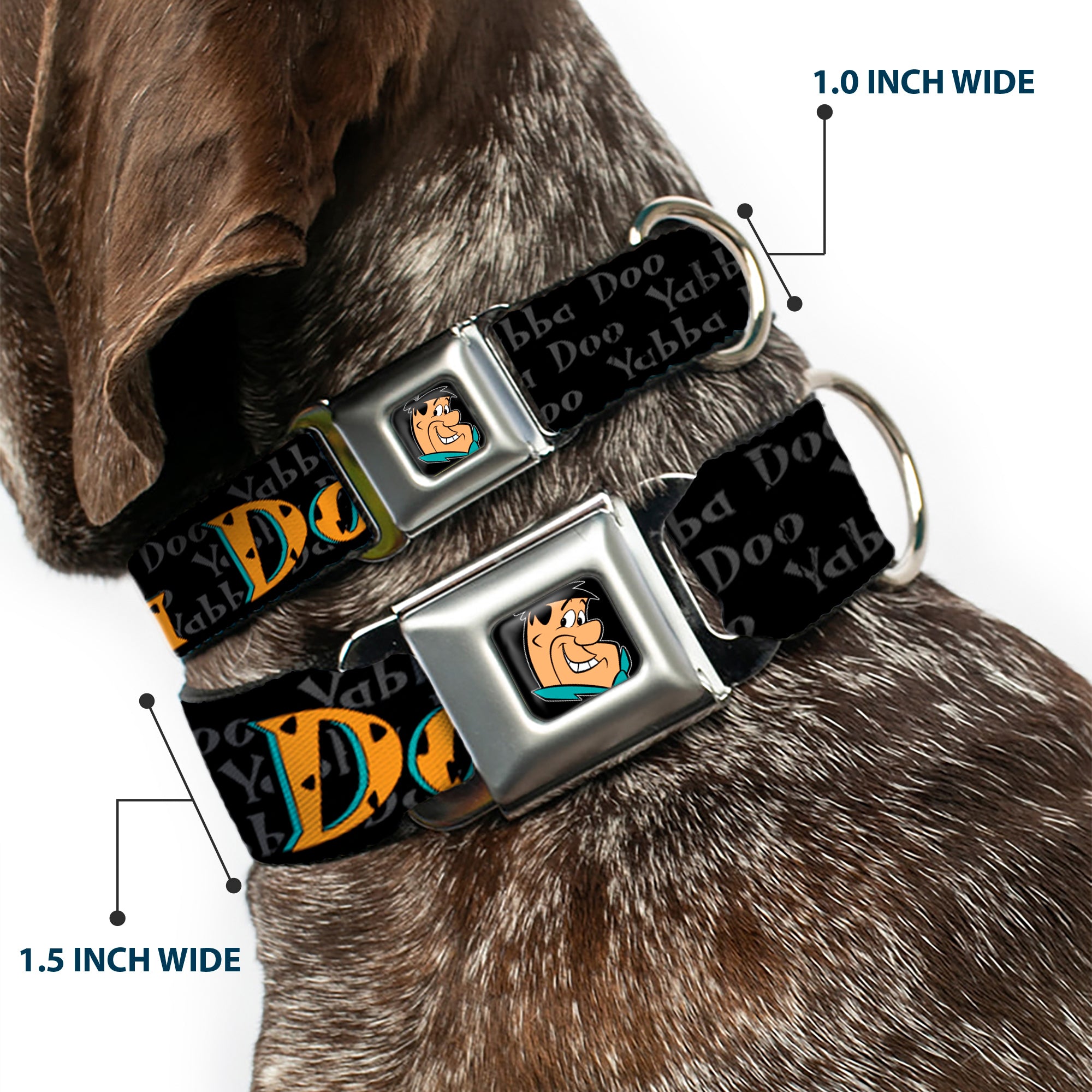 Fred Face Full Color Black Seatbelt Buckle Collar - Fred Face/Pose YABBA DABBA DOO Black/Gray/Orange Seatbelt Buckle Collars The Flintstones