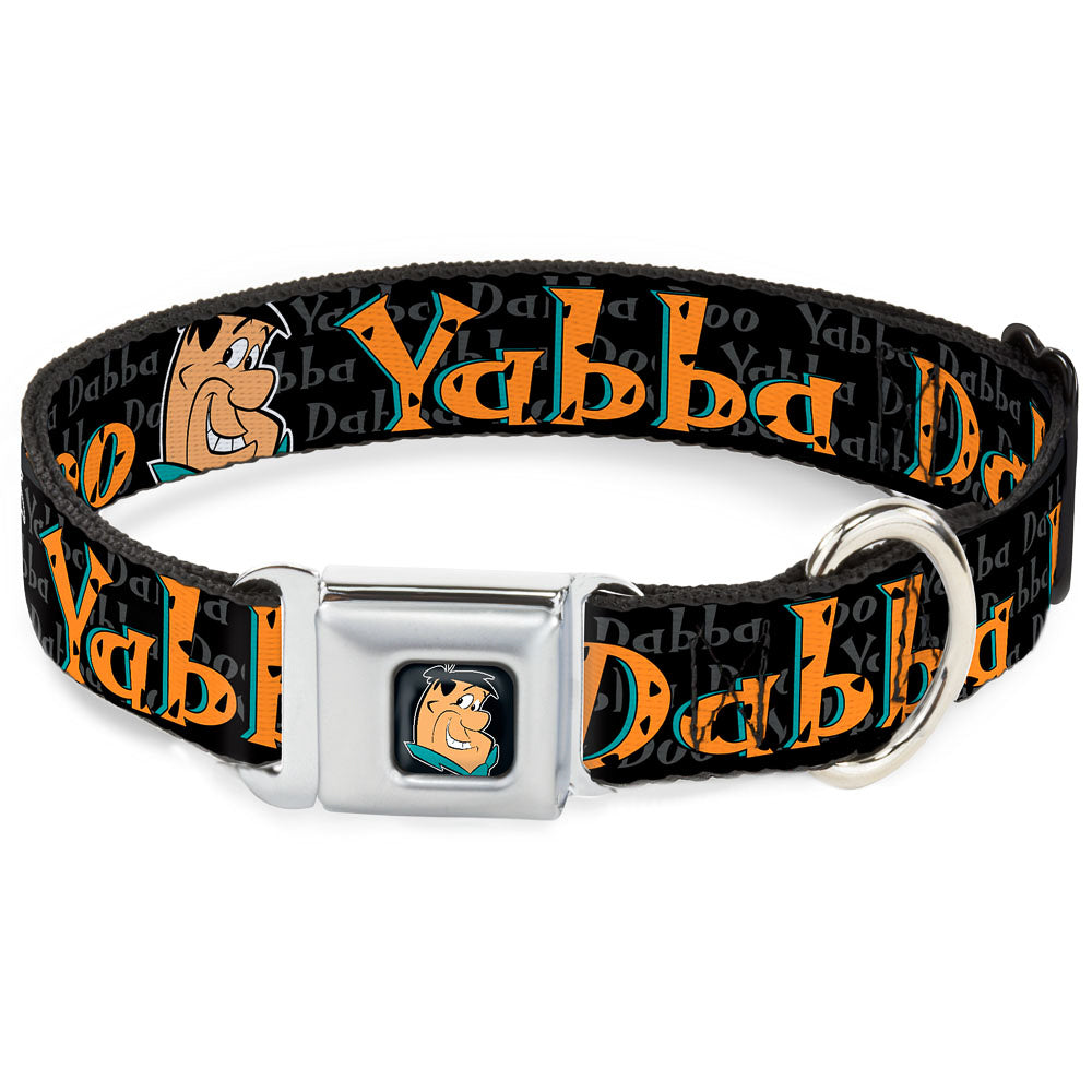 Fred Face Full Color Black Seatbelt Buckle Collar - Fred Face/Pose YABBA DABBA DOO Black/Gray/Orange Seatbelt Buckle Collars The Flintstones
