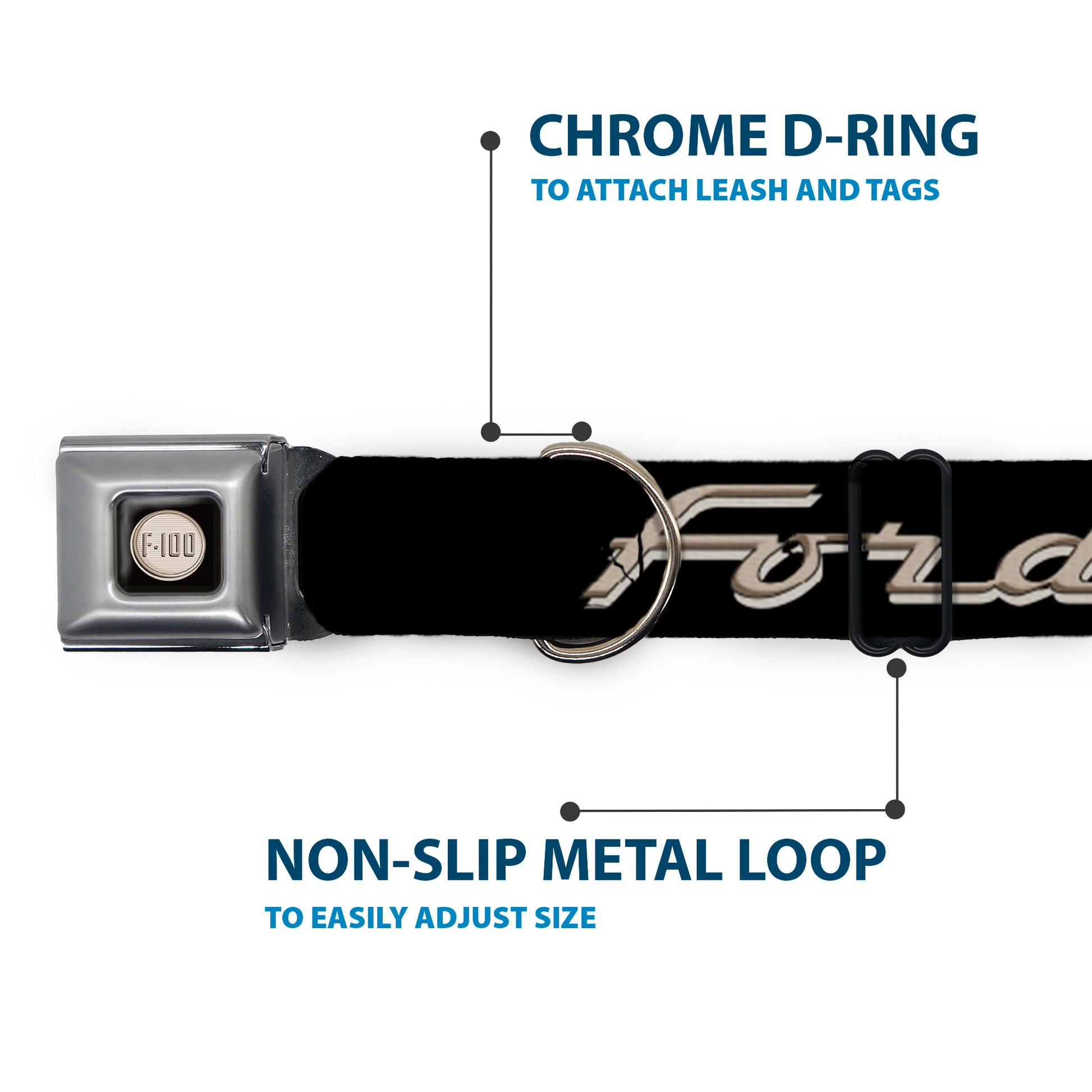 Ford F-100 Logo Full Color Black/Tans Seatbelt Buckle Collar - FORD F-100 Script Black/Tan-Gray Seatbelt Buckle Collars Ford