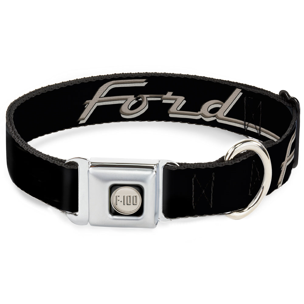 Ford F-100 Logo Full Color Black/Tans Seatbelt Buckle Collar - FORD F-100 Script Black/Tan-Gray Seatbelt Buckle Collars Ford