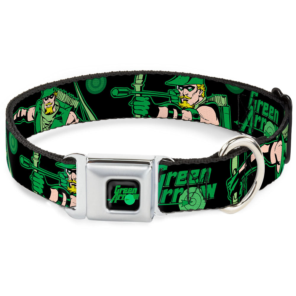 GREEN ARROW Logo Full Color Black Green Seatbelt Buckle Collar - GREEN ARROW Action Poses/Targets Black/Greens Seatbelt Buckle Collars DC Comics