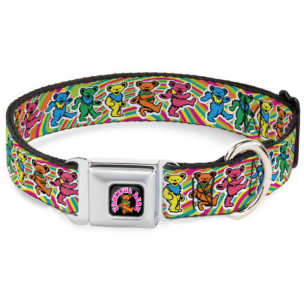 GRATEFUL DEAD Dancing Bear Icon Full Color Black/Orange Seatbelt Buckle Collar - Grateful Dead Dancing Bears Swirl Multi Color Seatbelt Buckle Collars Grateful Dead