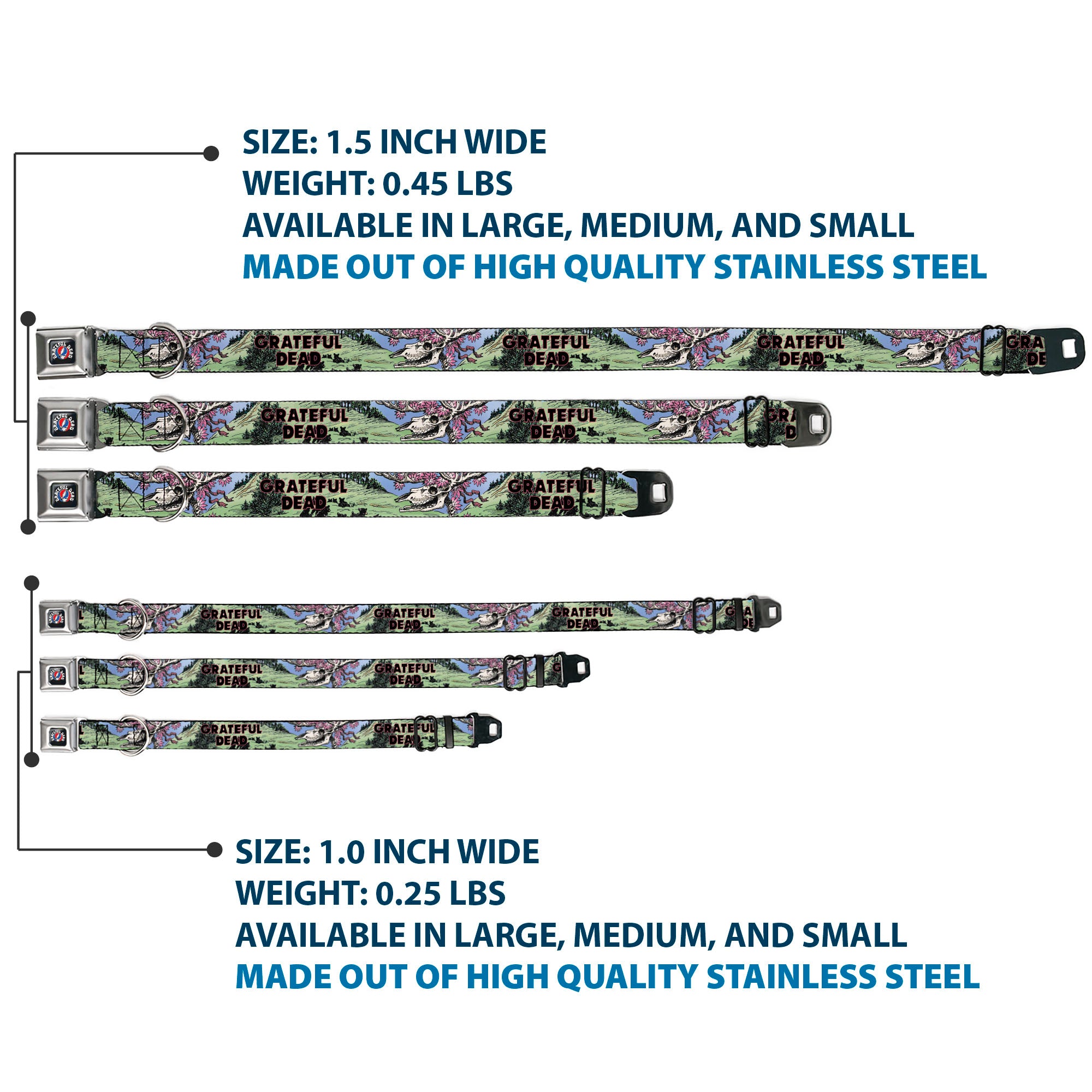 GRATEFUL DEAD Text with Steal Your Face Logo Full Color Black Seatbelt Buckle Collar - Grateful Dead Dave's Picks Volume Nine Montana Cover Art Seatbelt Buckle Collars Grateful Dead