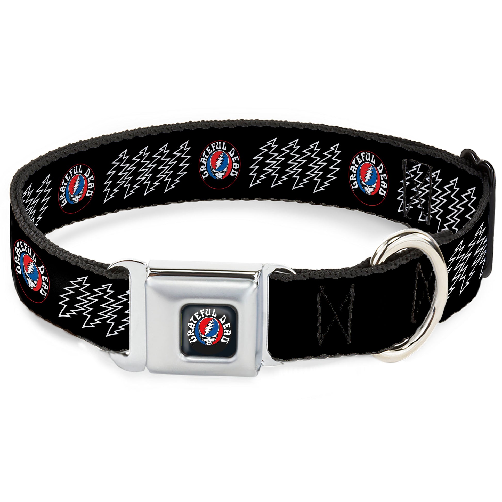 Grateful Dead Steal Your Face Stars and Stripes Logo Full Color Black/White/Red/Blue Seatbelt Buckle Collar - GRATEFUL DEAD Steal Your Face and Bolts Black/White Seatbelt Buckle Collars Grateful Dead