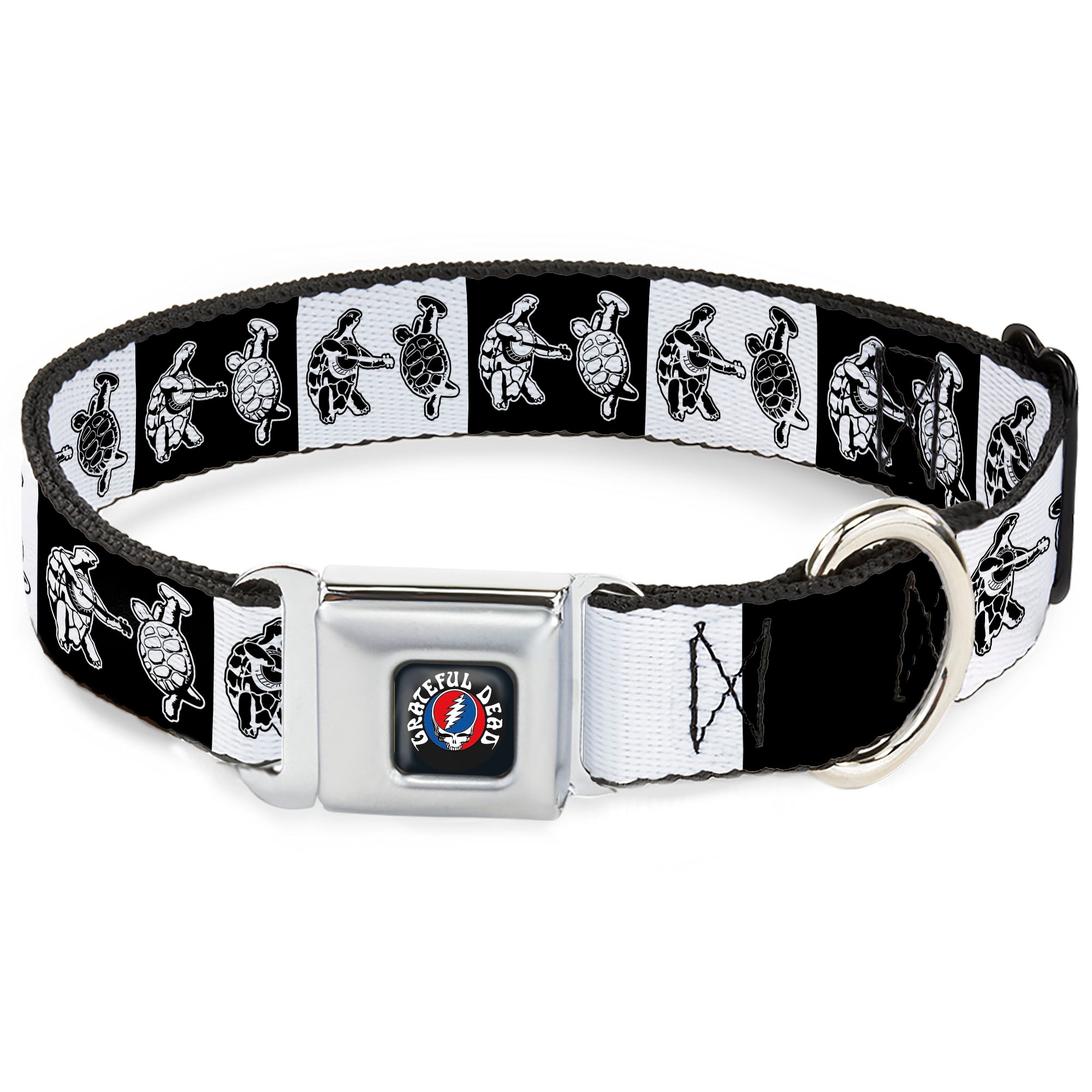 Grateful Dead Steal Your Face Stars and Stripes Logo Full Color Black/White/Red/Blue Seatbelt Buckle Collar - Grateful Dead Dancing Terrapin Blocks Black/White Seatbelt Buckle Collars Grateful Dead