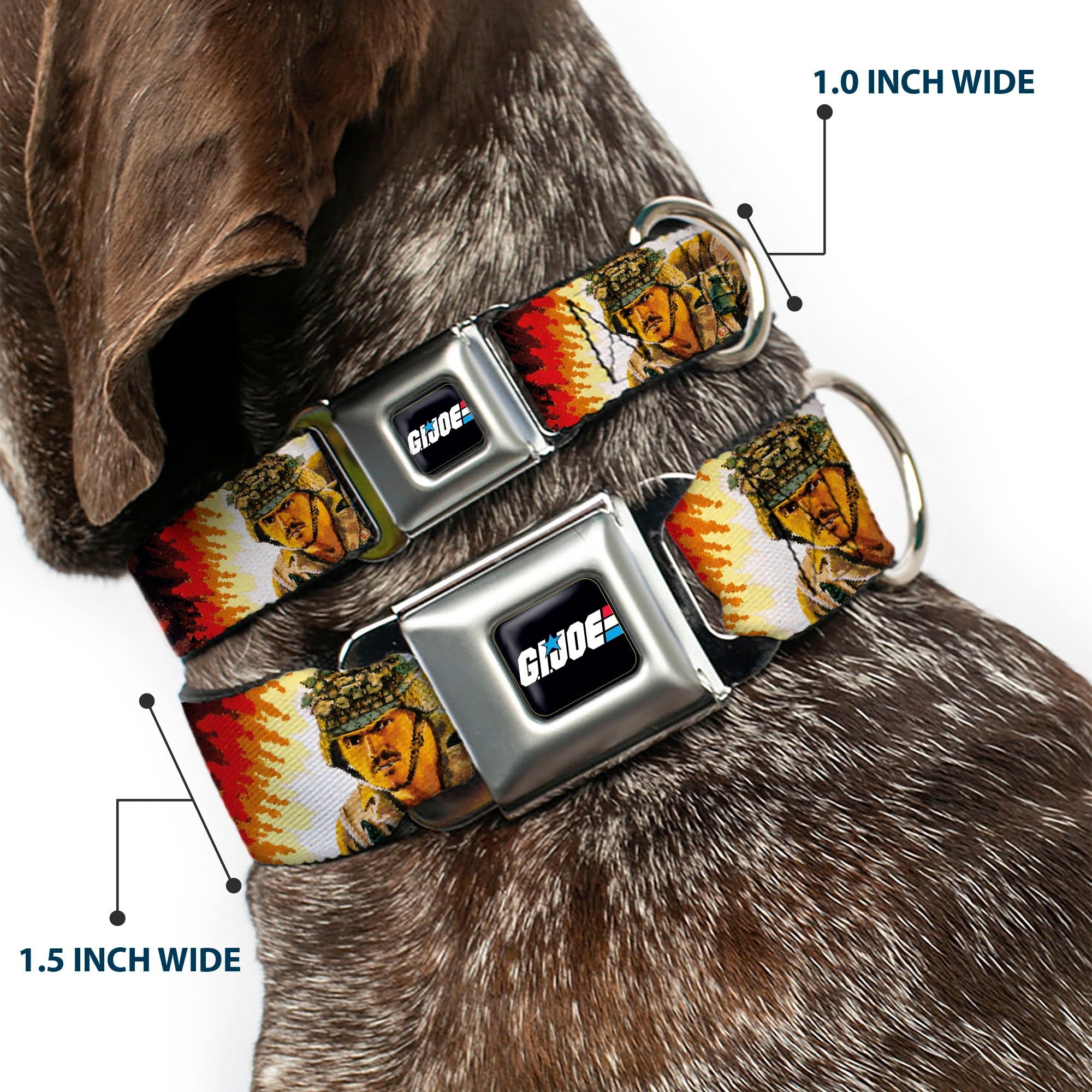 GI JOE Title Logo Stripe Full Color Black/Red/White/Blue Seatbelt Buckle Collar - GI Joe Retro Footloose Flash Air Tight Character File Card Explosion Poses Seatbelt Buckle Collars GI Joe