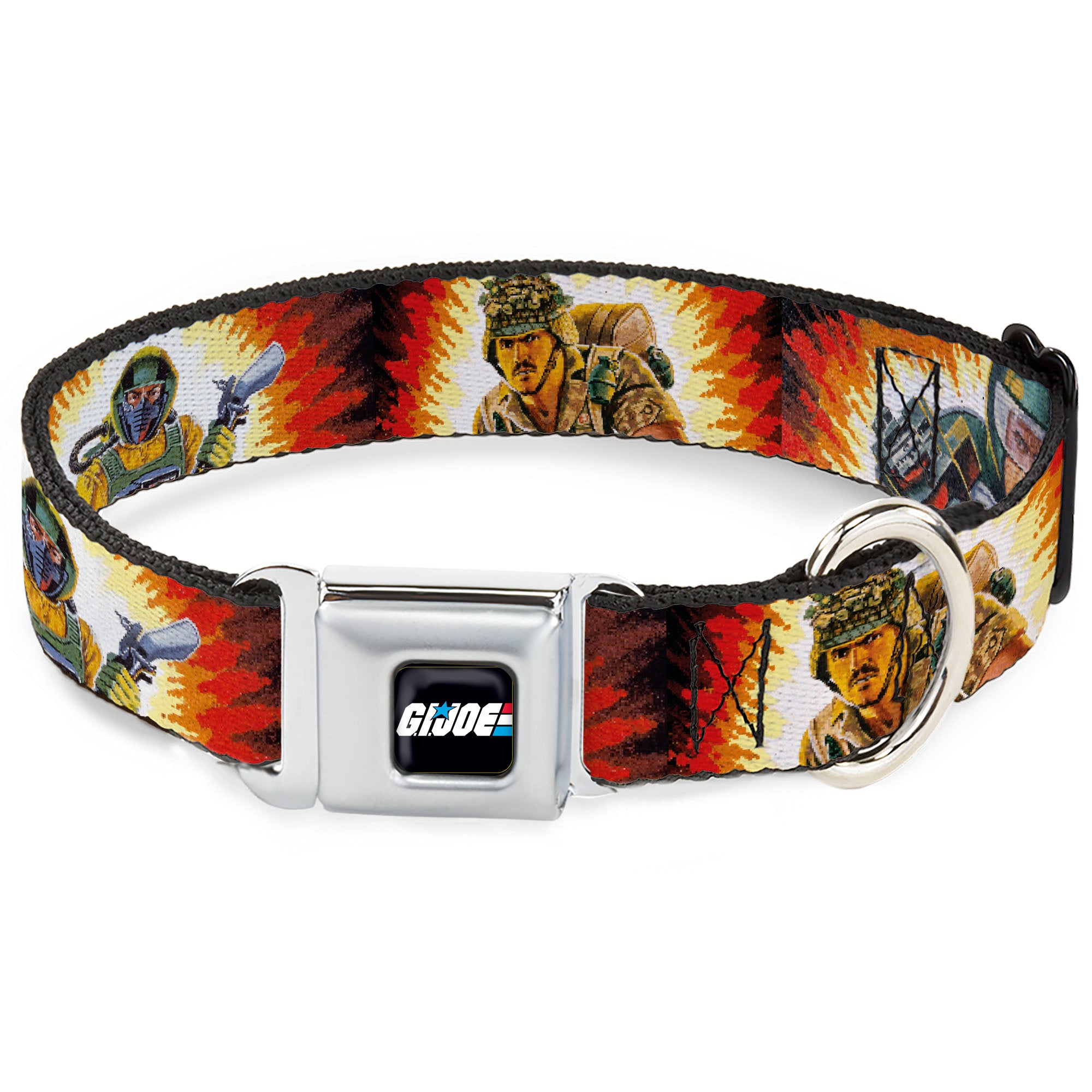 GI JOE Title Logo Stripe Full Color Black/Red/White/Blue Seatbelt Buckle Collar - GI Joe Retro Footloose Flash Air Tight Character File Card Explosion Poses Seatbelt Buckle Collars GI Joe