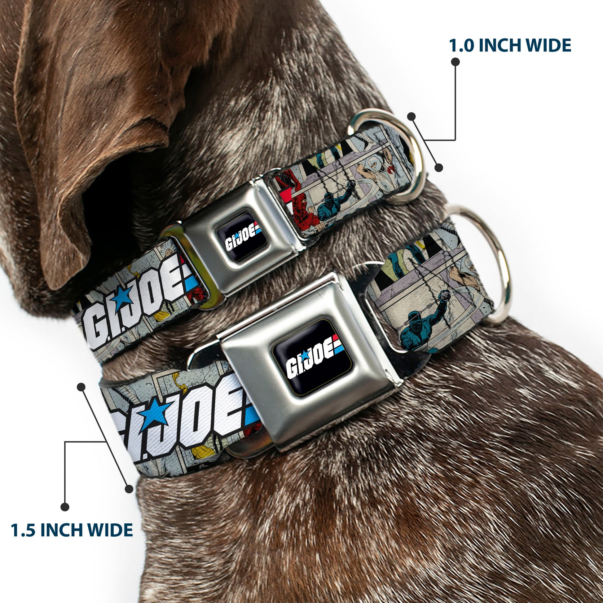 GI JOE Title Logo Stripe Full Color Black/Red/White/Blue Seatbelt Buckle Collar - GI JOE Title Logo and Comic Scene Blocks Seatbelt Buckle Collars GI Joe
