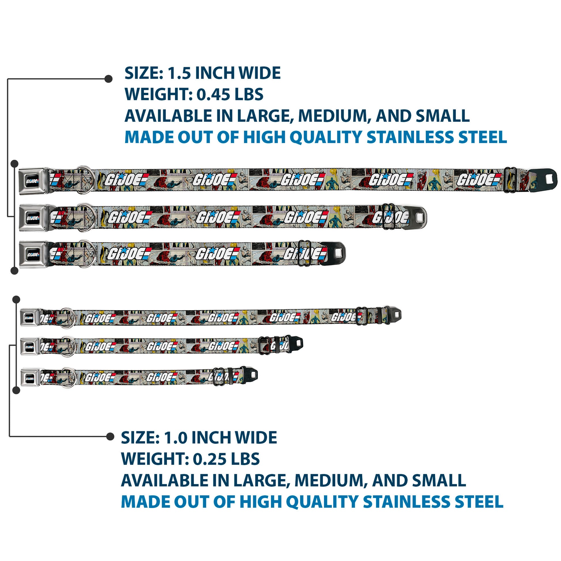 GI JOE Title Logo Stripe Full Color Black/Red/White/Blue Seatbelt Buckle Collar - GI JOE Title Logo and Comic Scene Blocks Seatbelt Buckle Collars GI Joe
